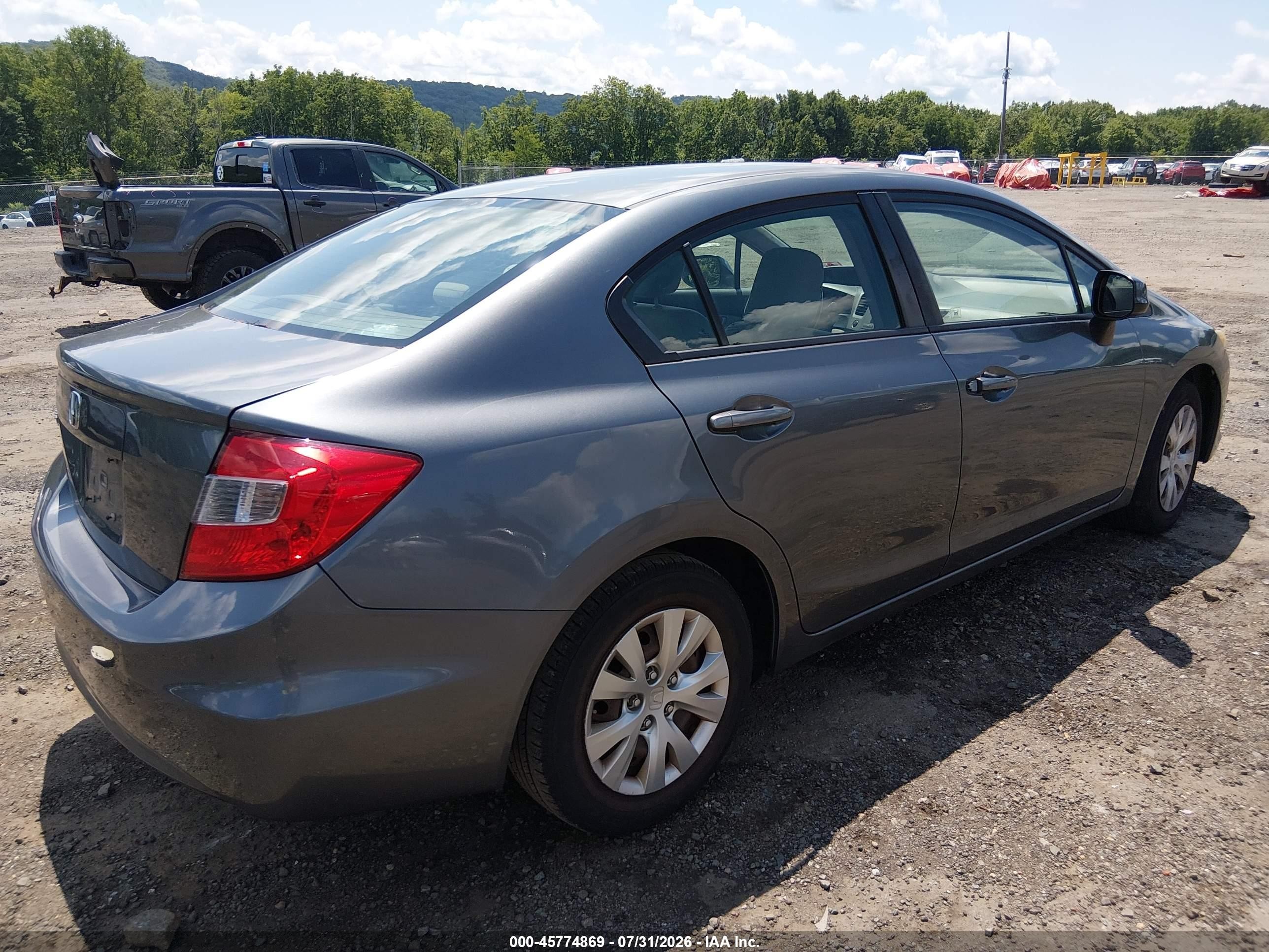 2012 Honda Civic Lx Gray vin: 19XFB2F5XCE386926