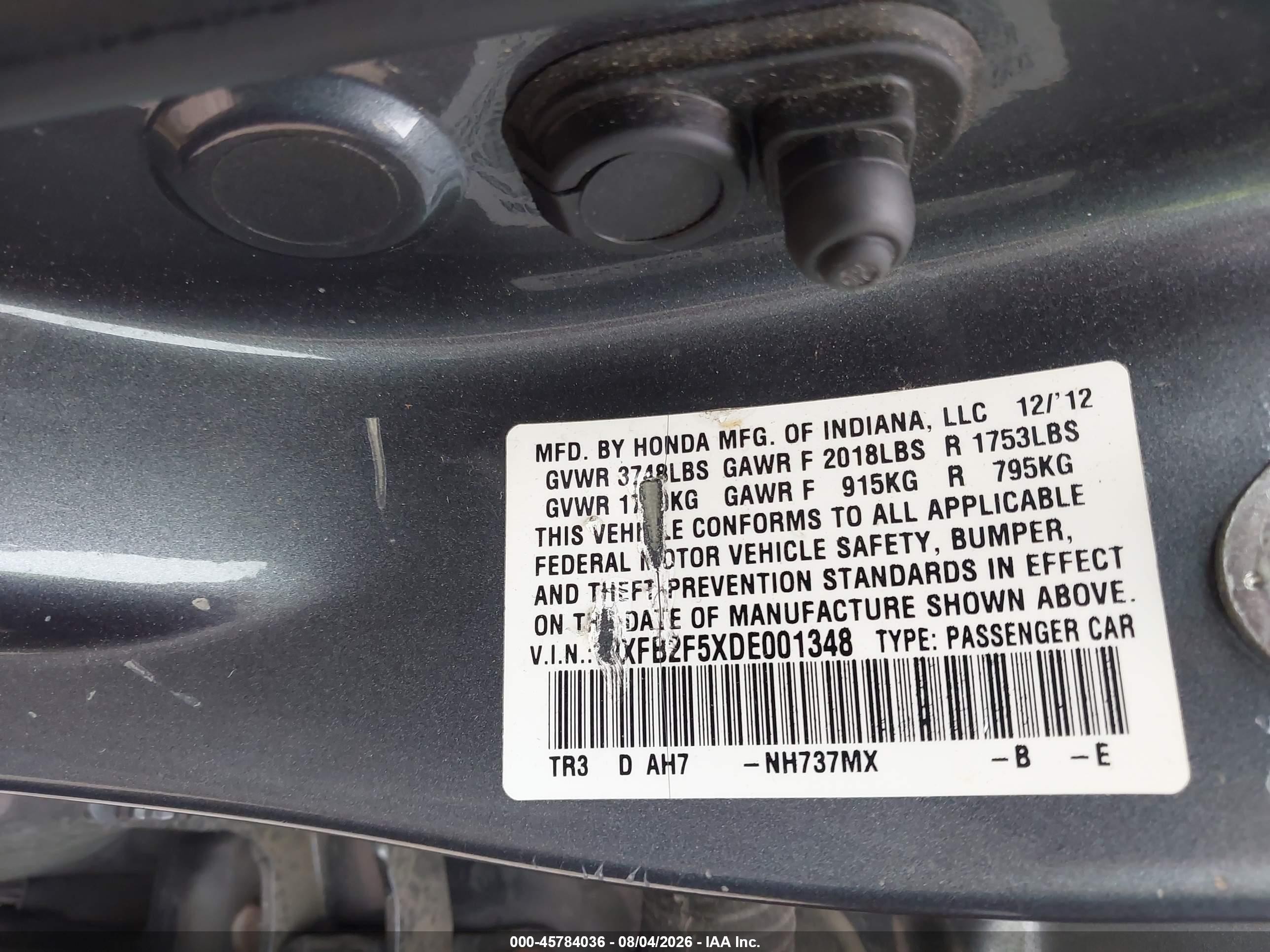2013 Honda Civic Lx Gray vin: 19XFB2F5XDE001348