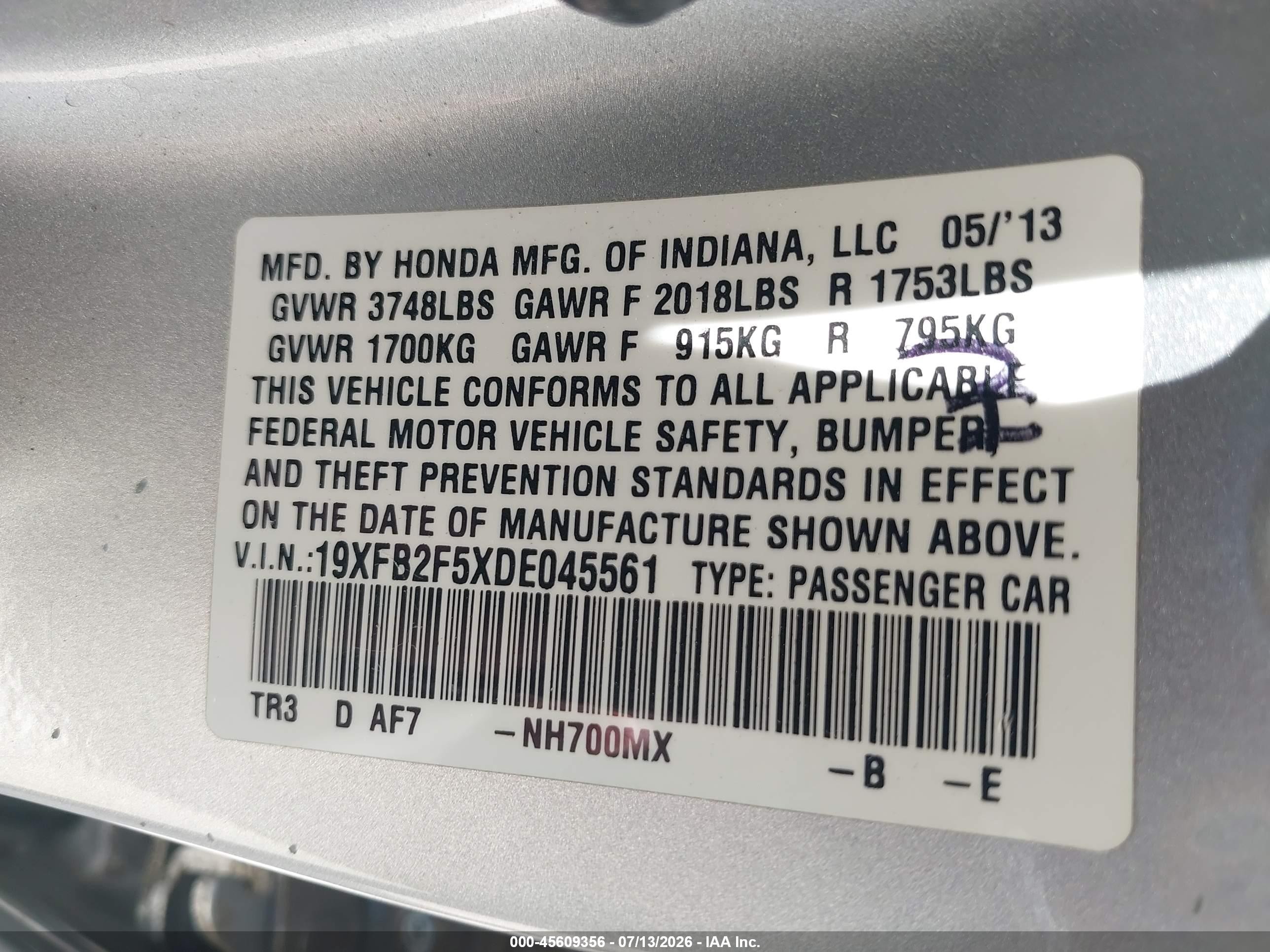 2013 Honda Civic Lx Silver vin: 19XFB2F5XDE045561