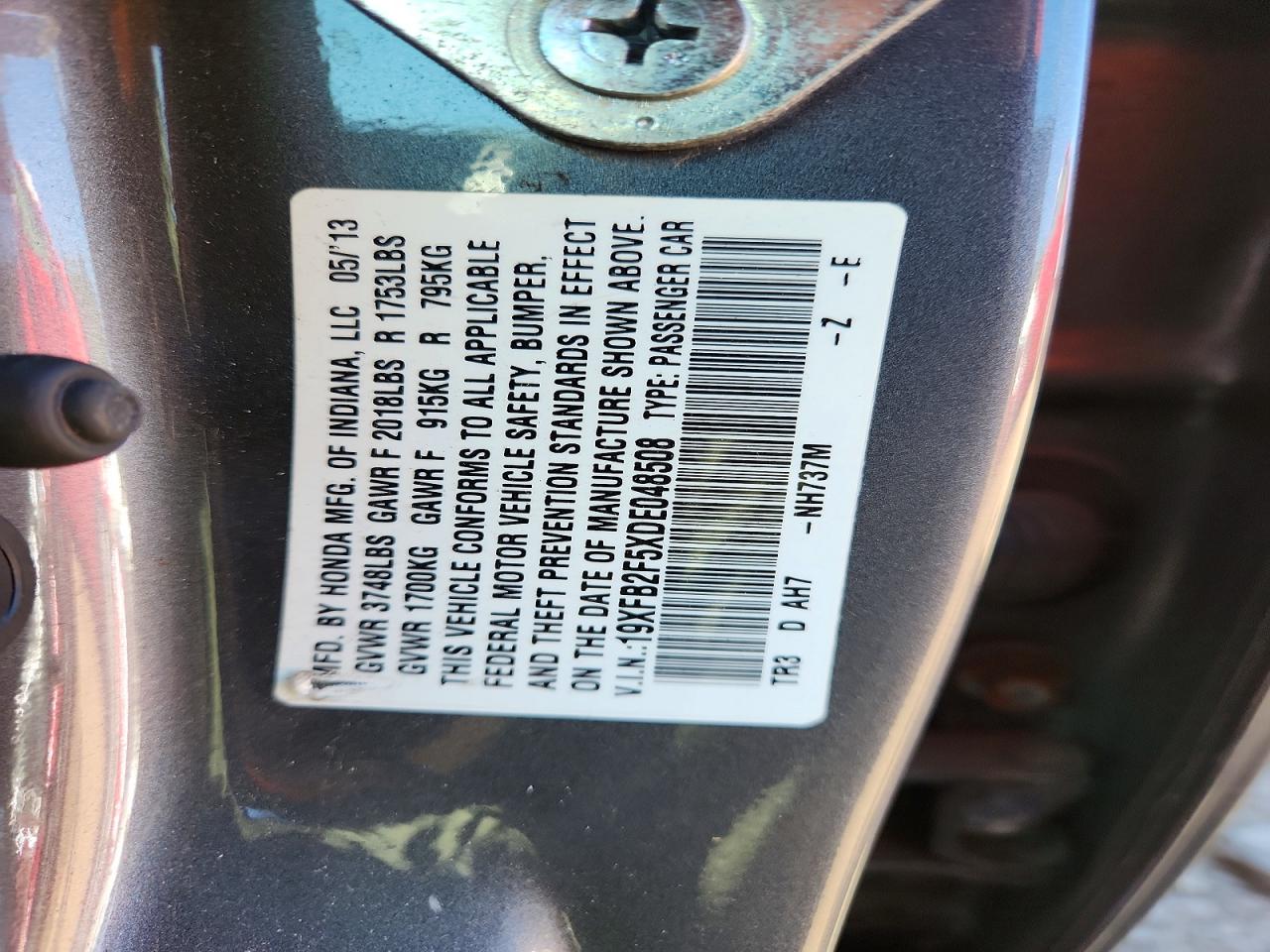 2013 Honda Civic Lx Серый vin: 19XFB2F5XDE048508