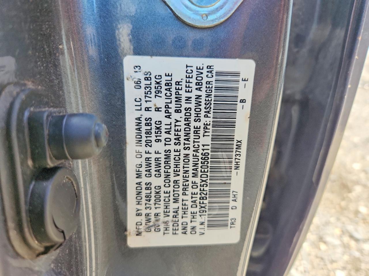 2013 Honda Civic Lx Серый vin: 19XFB2F5XDE056611