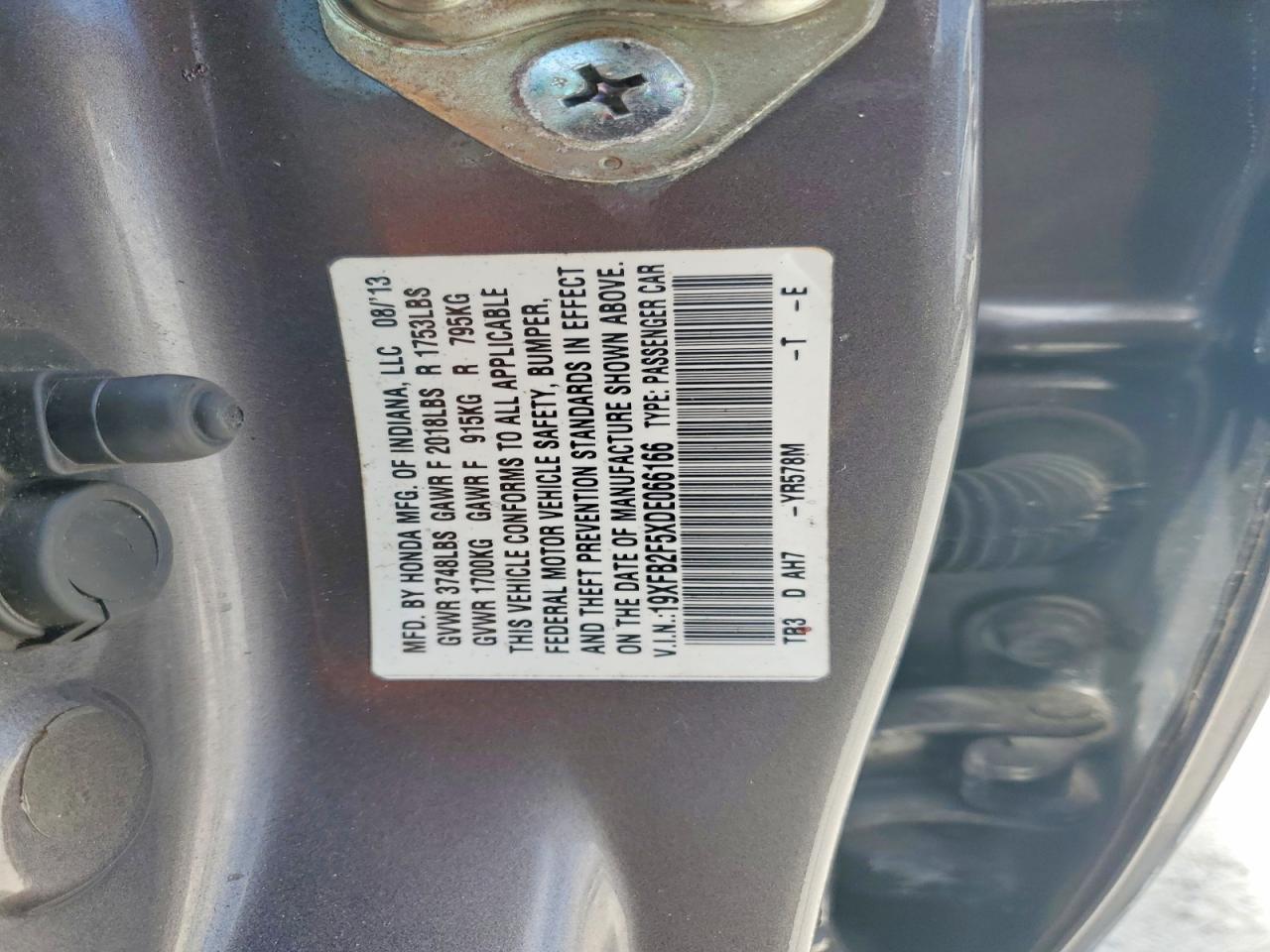 2013 Honda Civic Lx Серый vin: 19XFB2F5XDE066166