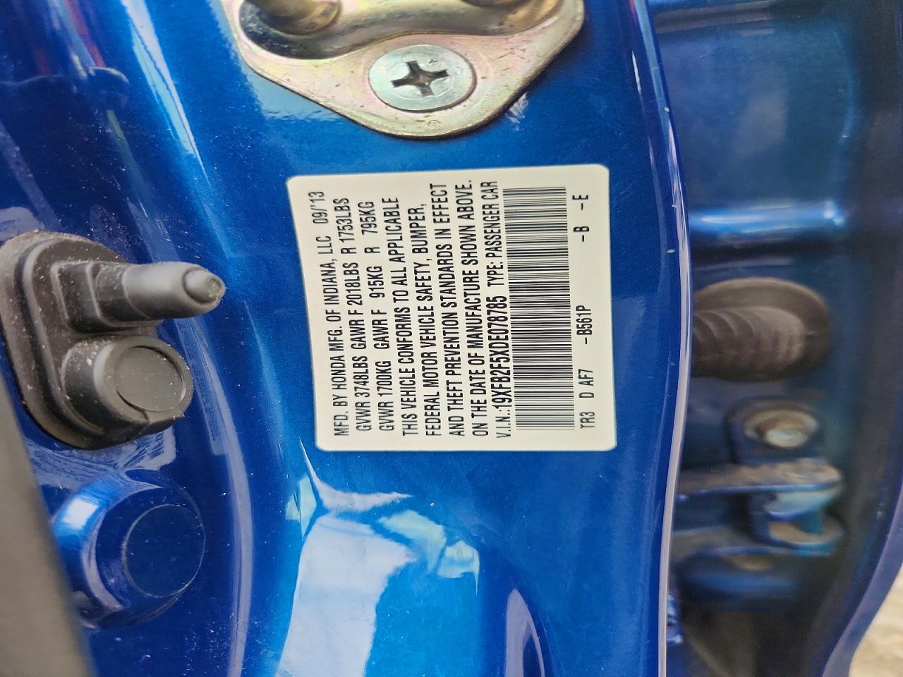 2013 Honda Civic Lx Blue vin: 19XFB2F5XDE078785
