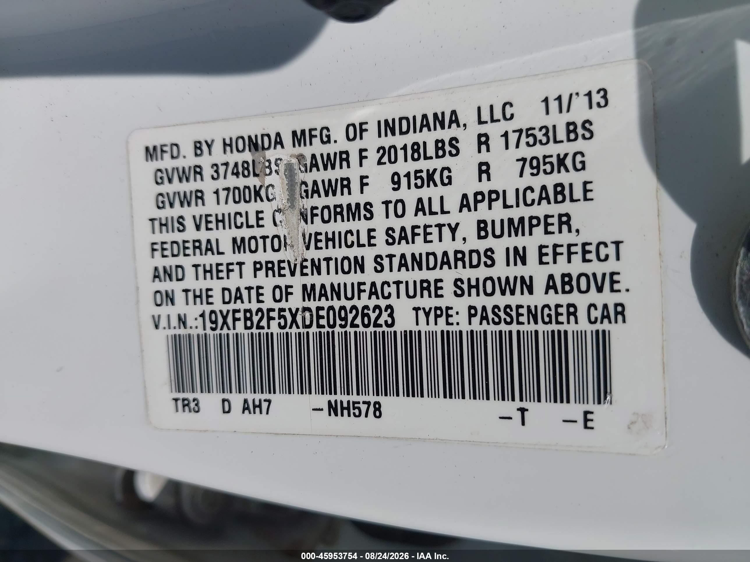 2013 Honda Civic Lx Белый vin: 19XFB2F5XDE092623