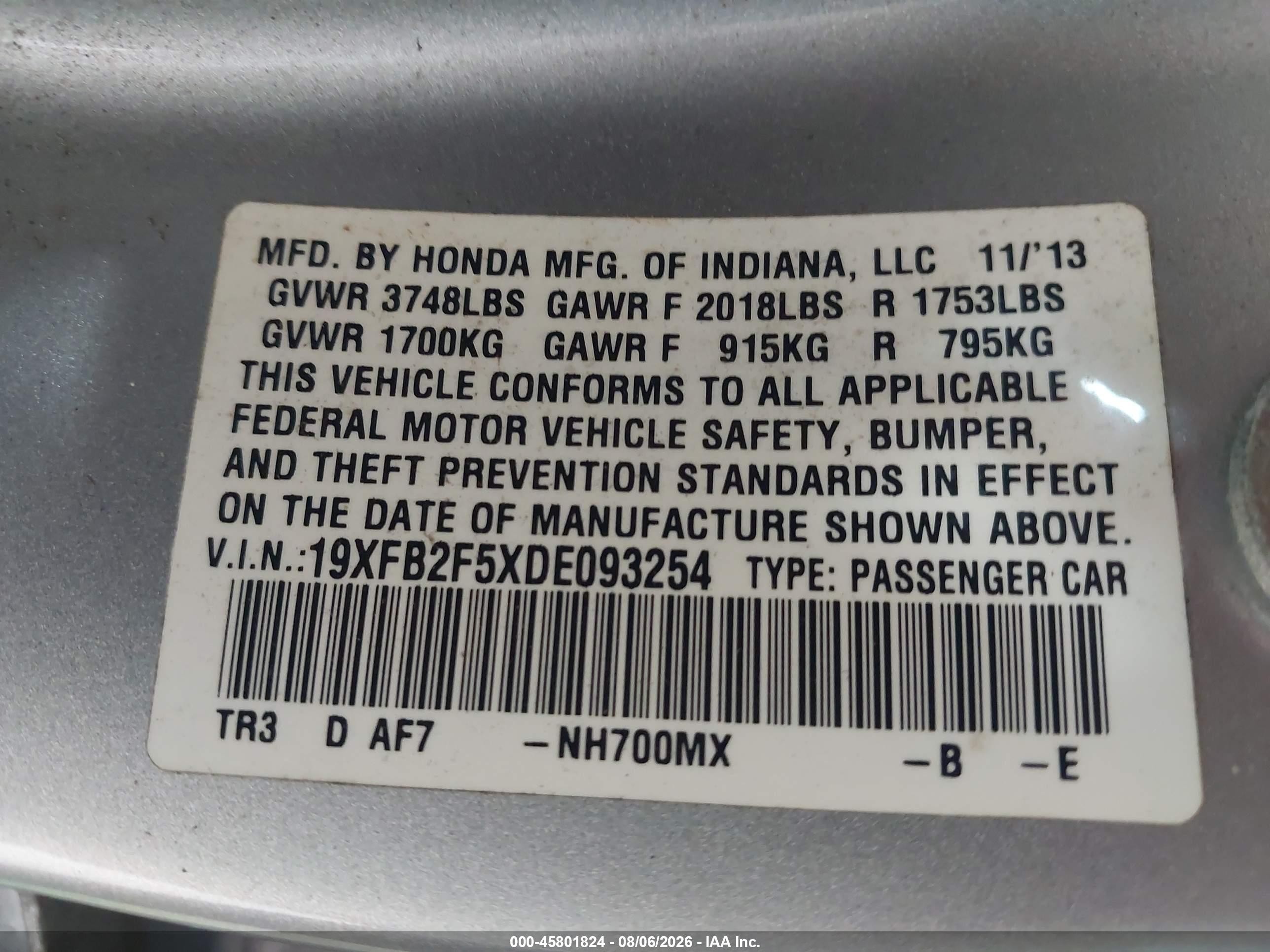 2013 Honda Civic Lx Silver vin: 19XFB2F5XDE093254