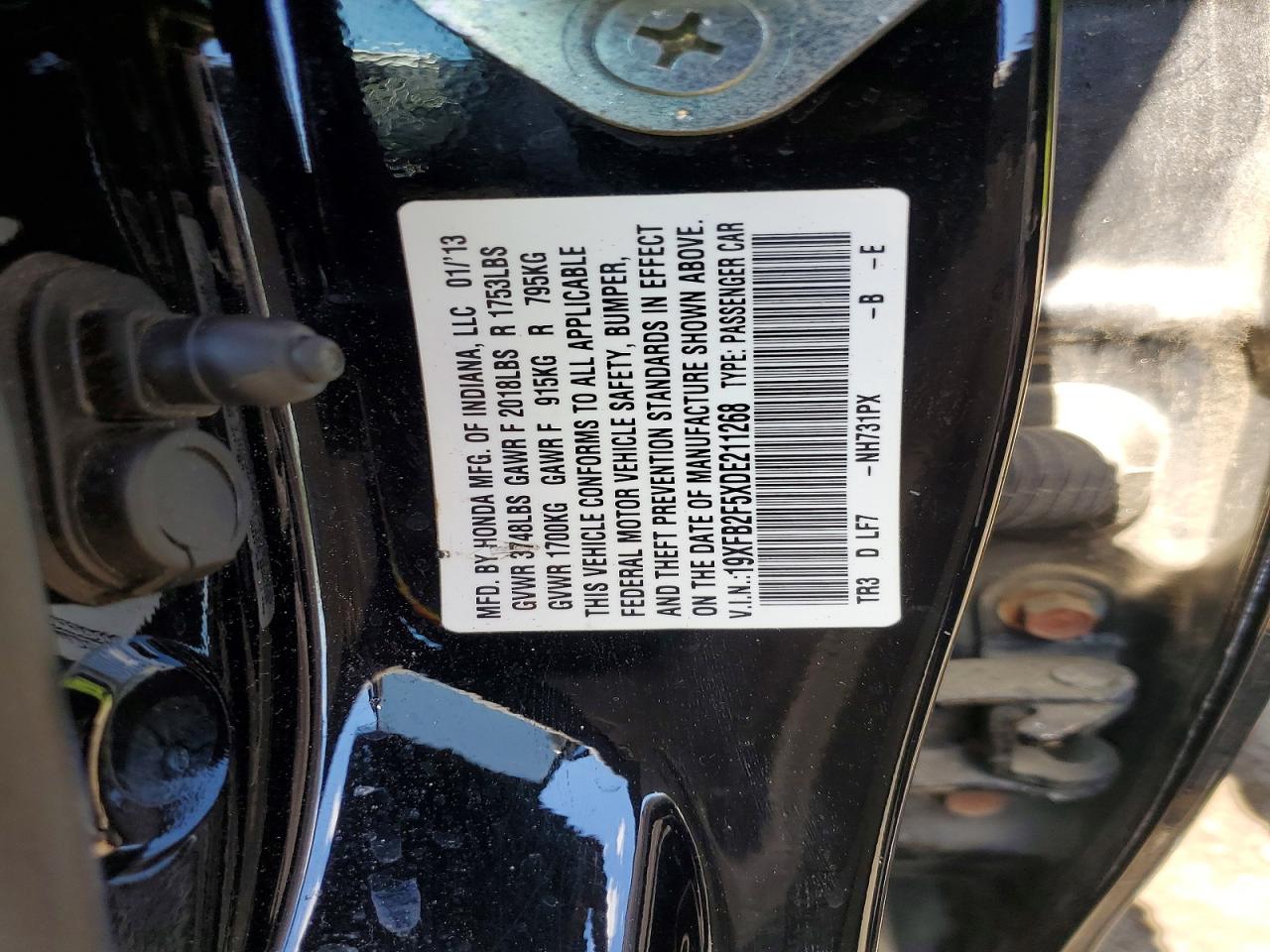 2013 Honda Civic Lx Black vin: 19XFB2F5XDE211268