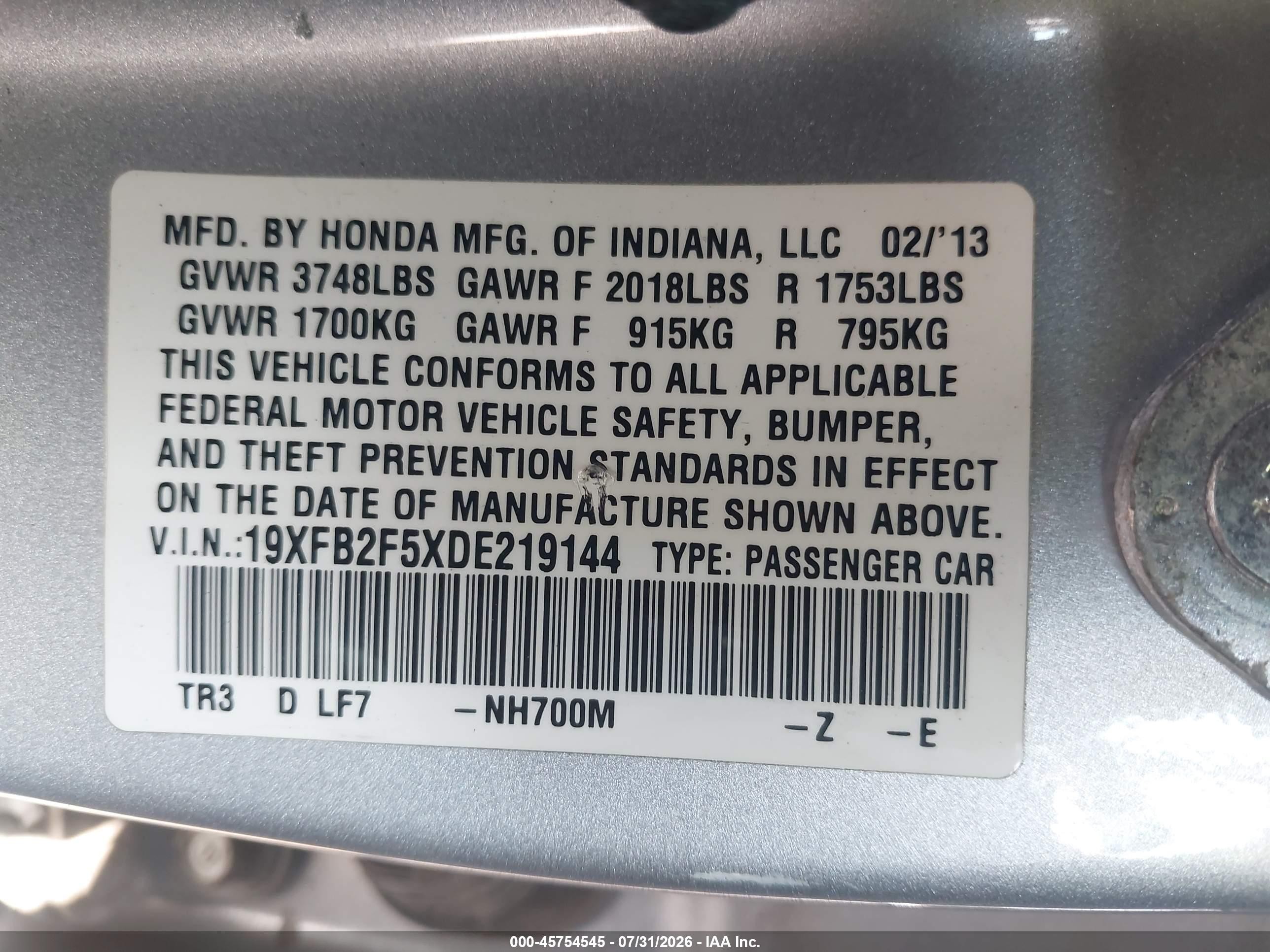 2013 Honda Civic Lx Серебряный vin: 19XFB2F5XDE219144