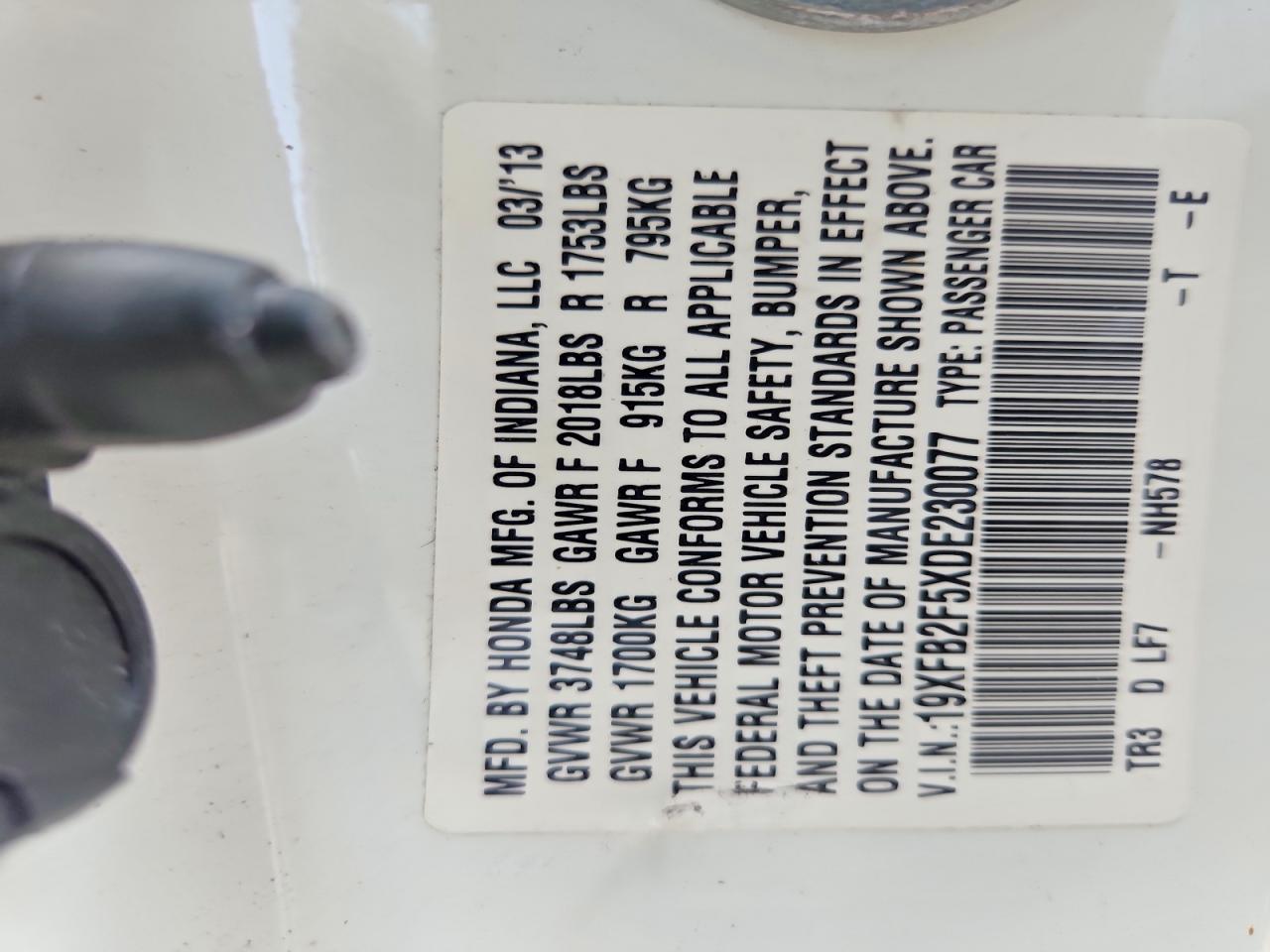 2013 Honda Civic Lx White vin: 19XFB2F5XDE230077