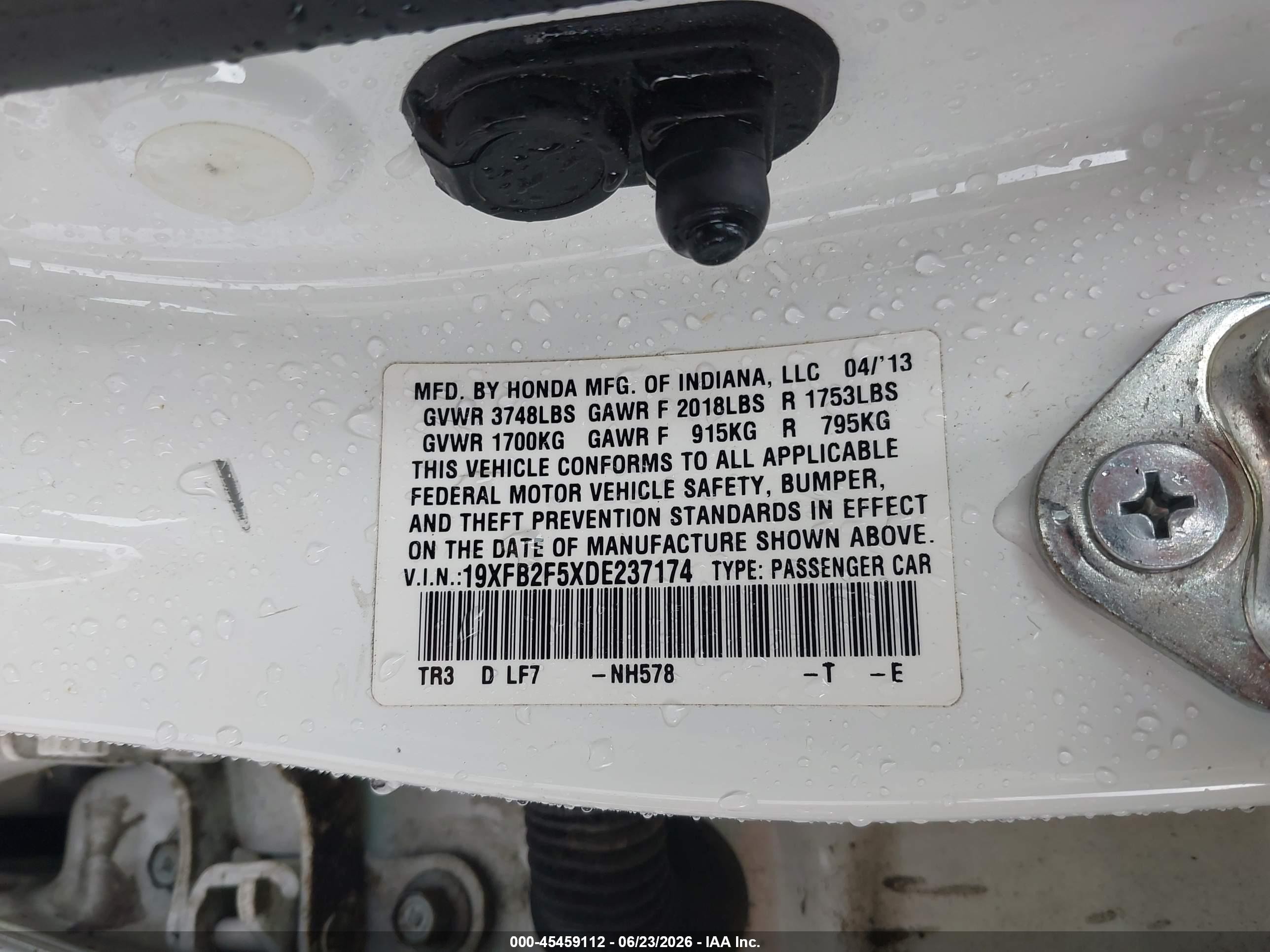 2013 Honda Civic Lx White vin: 19XFB2F5XDE237174