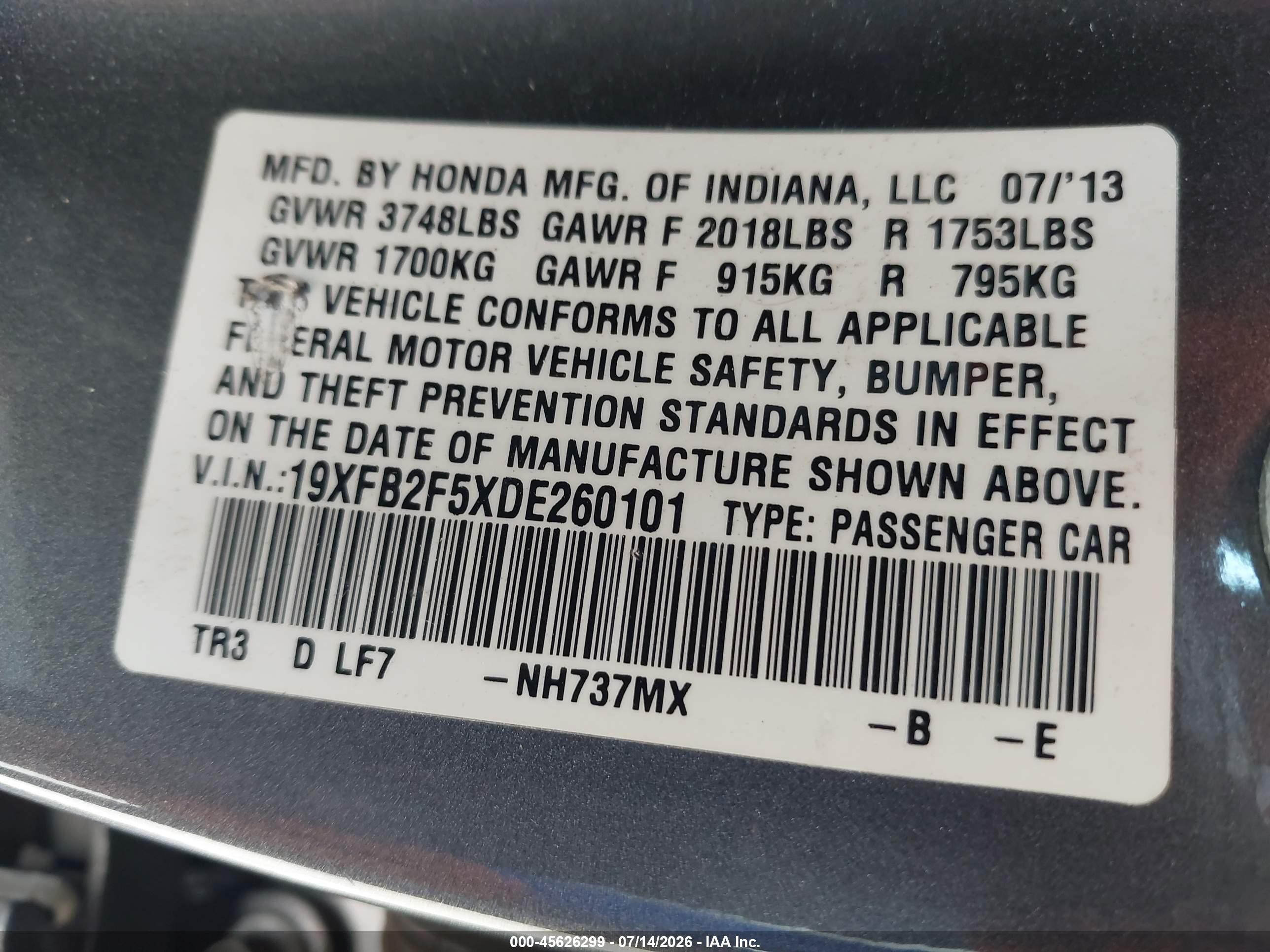 2013 Honda Civic Lx Brown vin: 19XFB2F5XDE260101