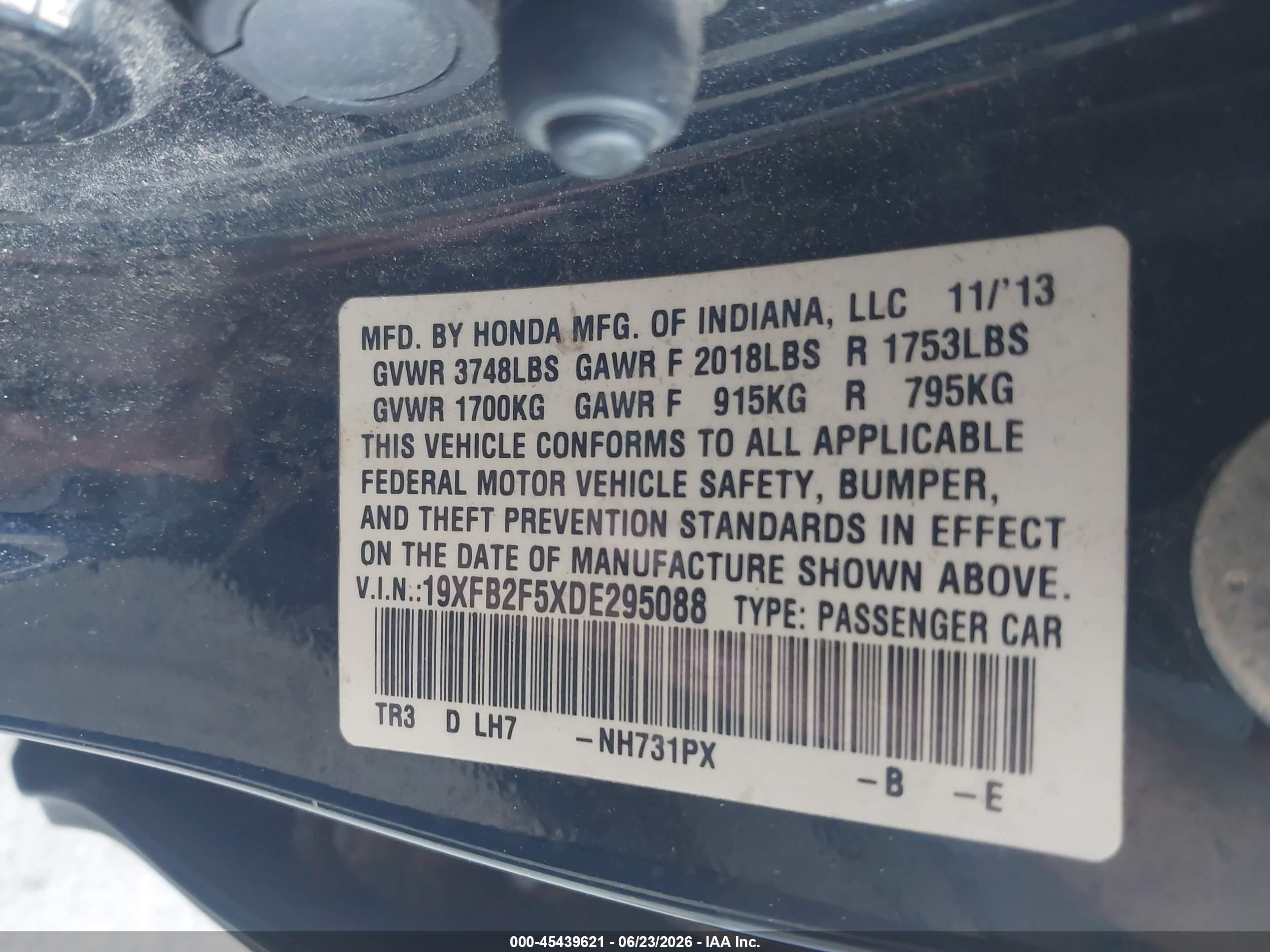 2013 Honda Civic Lx Black vin: 19XFB2F5XDE295088
