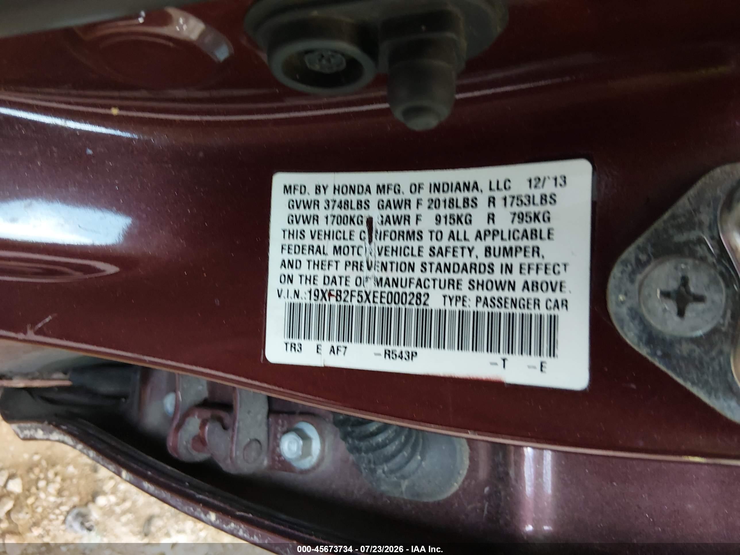 2014 Honda Civic Lx Maroon vin: 19XFB2F5XEE000282