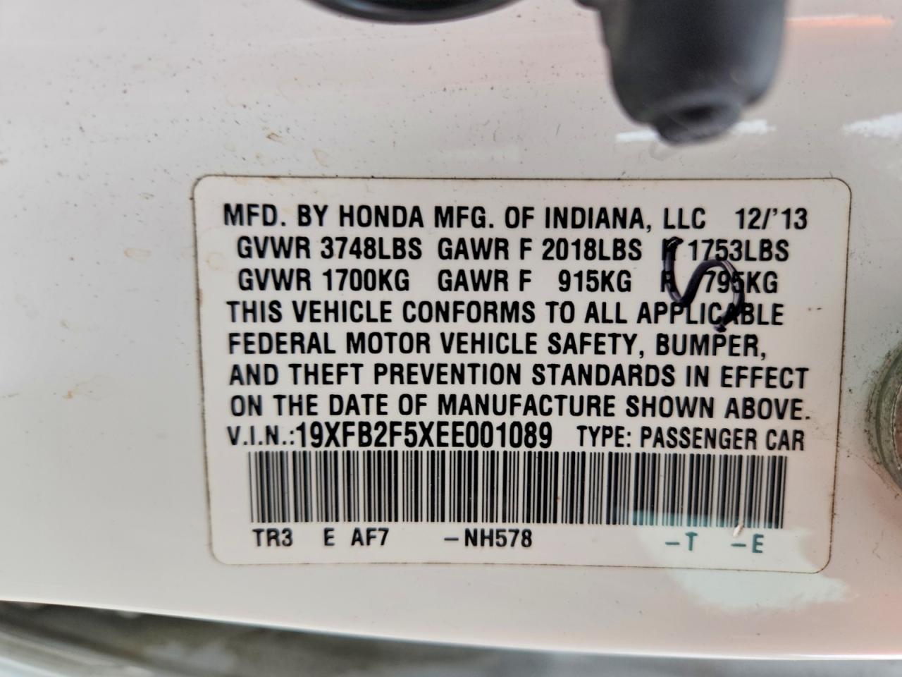 2014 Honda Civic Lx White vin: 19XFB2F5XEE001089
