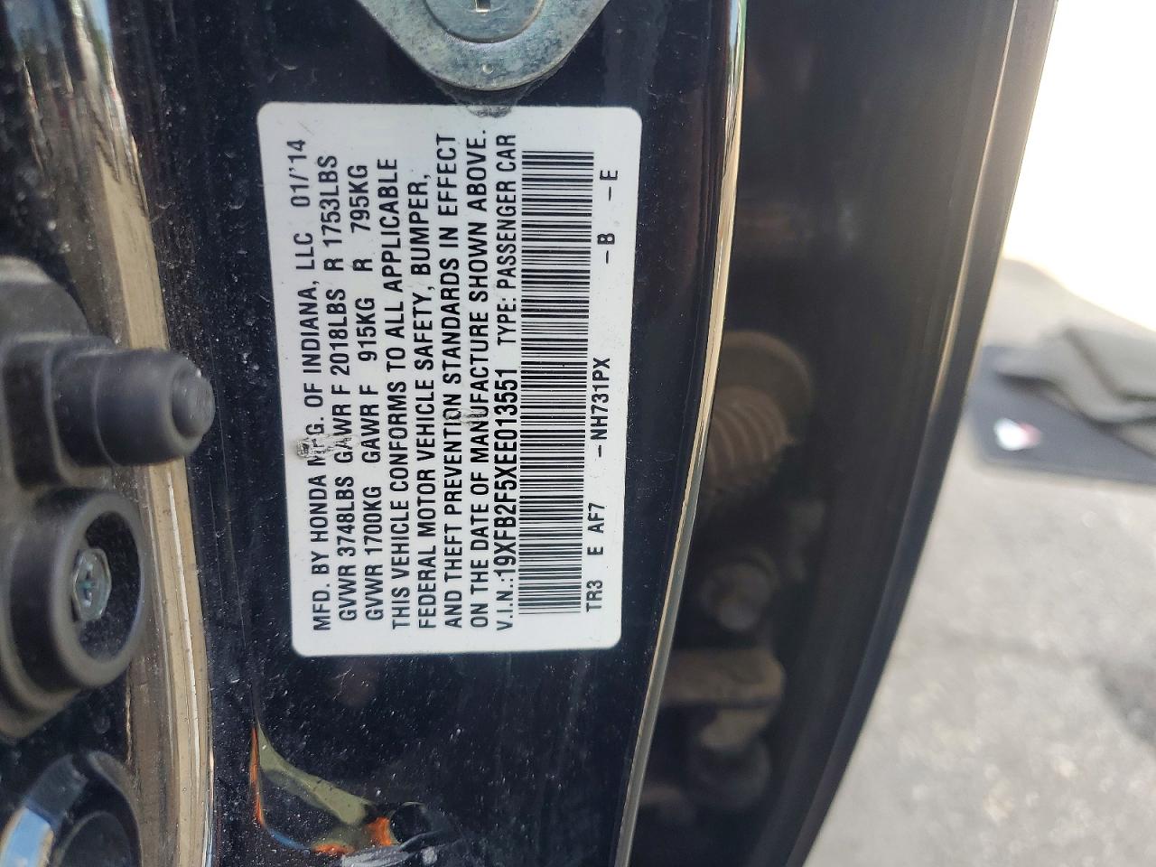 2014 Honda Civic Lx Black vin: 19XFB2F5XEE013551