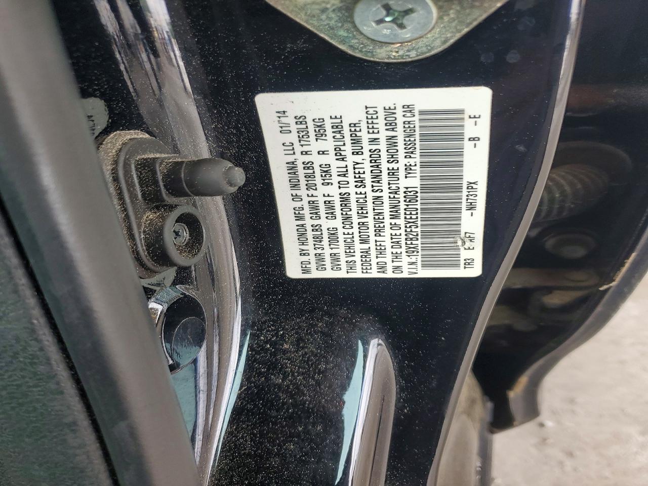 2014 Honda Civic Lx Black vin: 19XFB2F5XEE016031