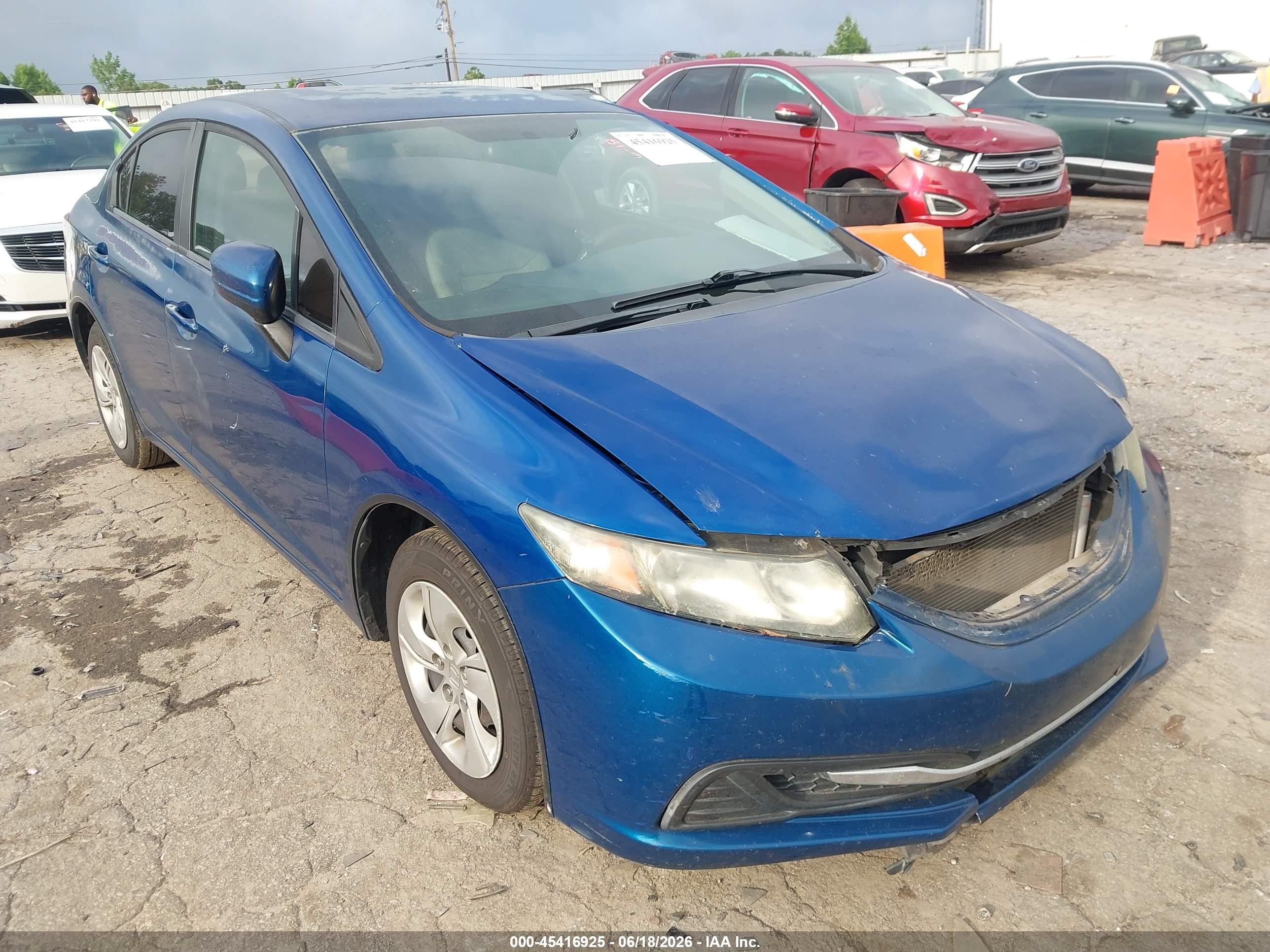 2014 Honda Civic Lx Blue vin: 19XFB2F5XEE066766