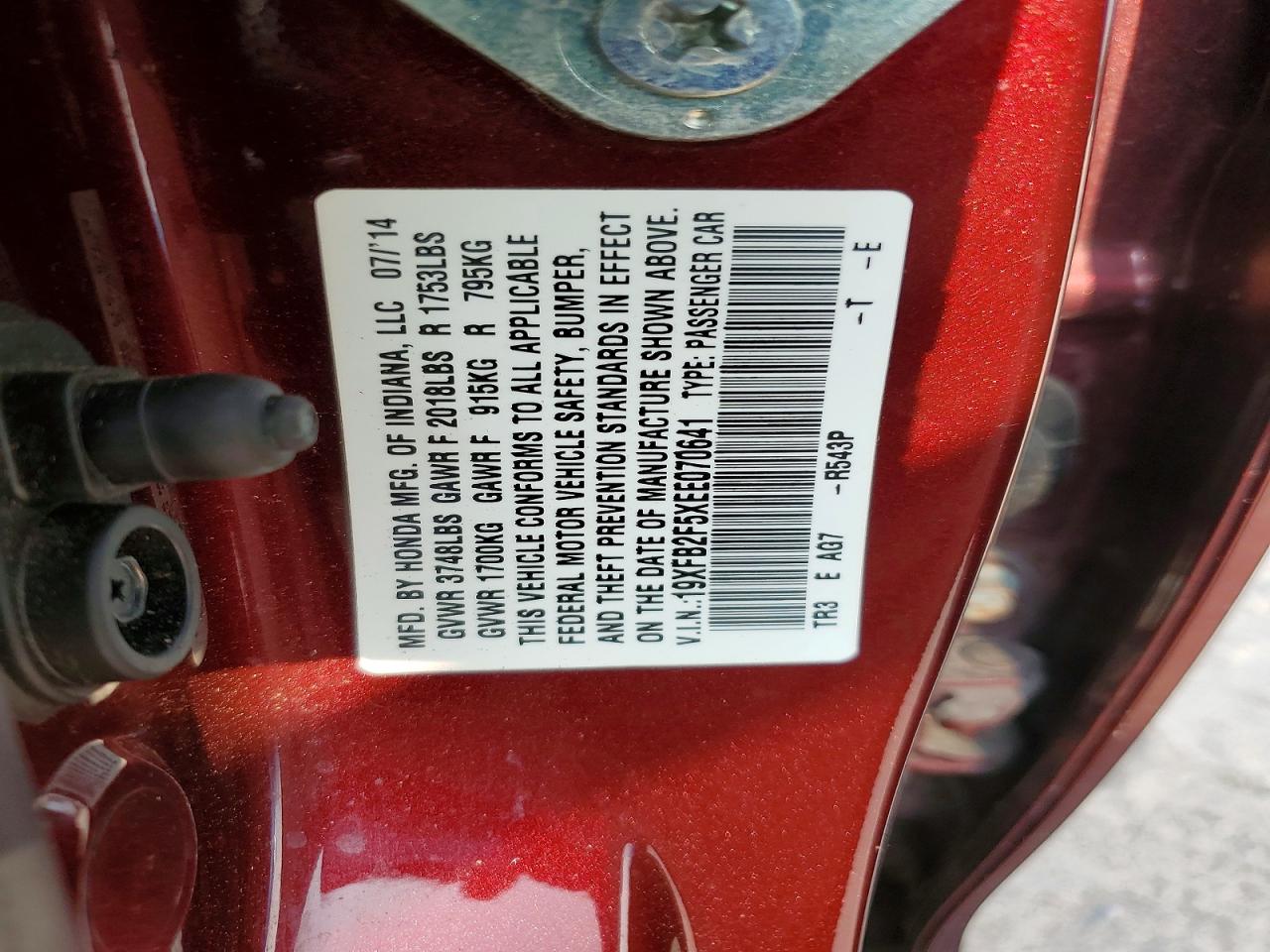 2014 Honda Civic Lx Red vin: 19XFB2F5XEE070641