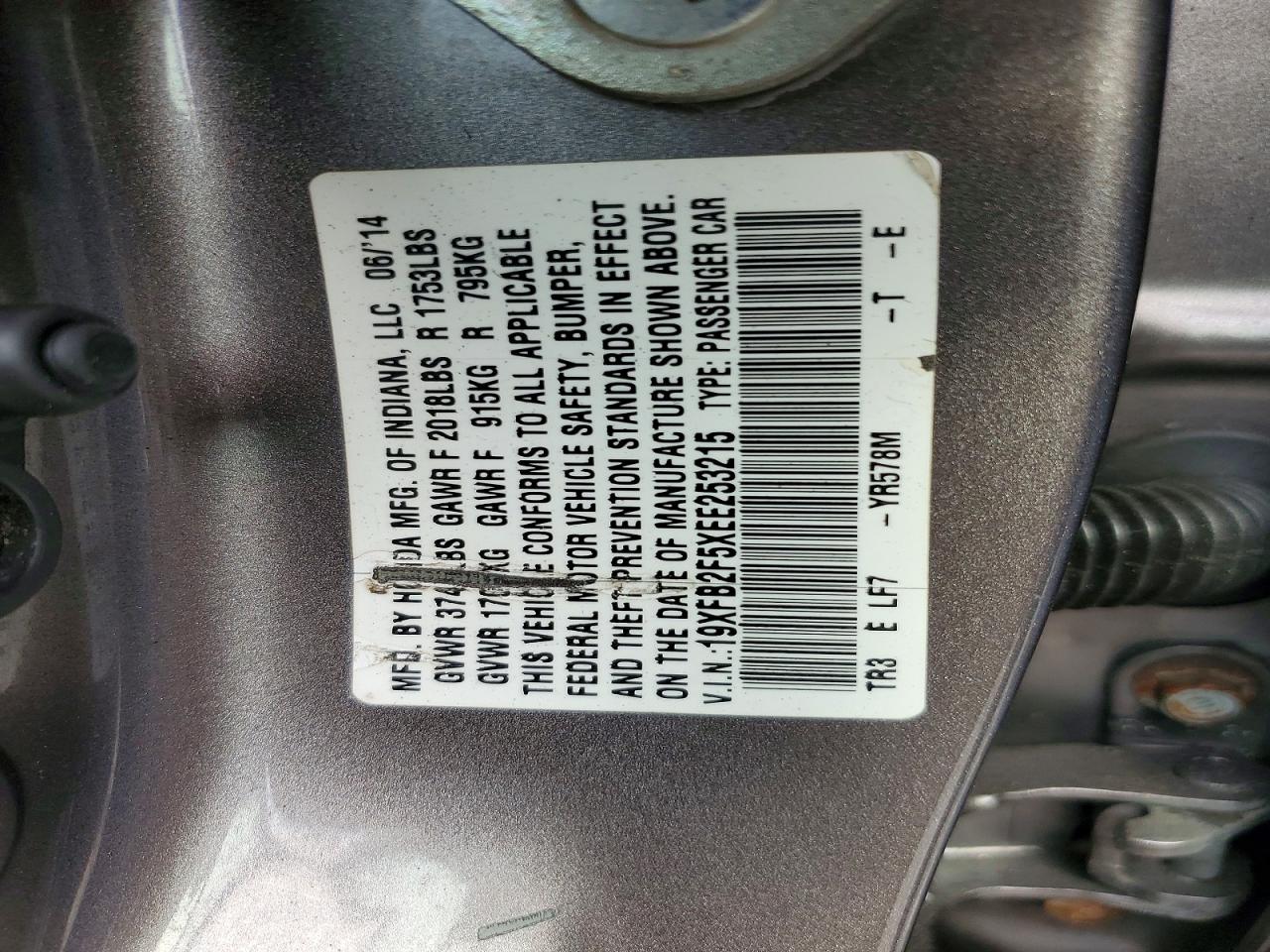 2014 Honda Civic Lx Silver vin: 19XFB2F5XEE253215