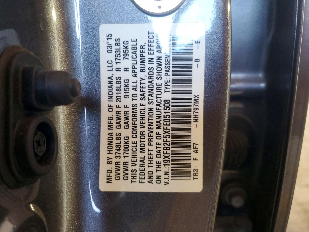 2015 Honda Civic Lx Gray vin: 19XFB2F5XFE051508