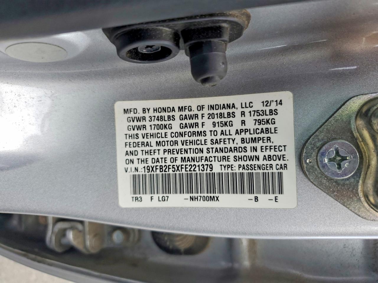 2015 Honda Civic Lx Silver vin: 19XFB2F5XFE221379