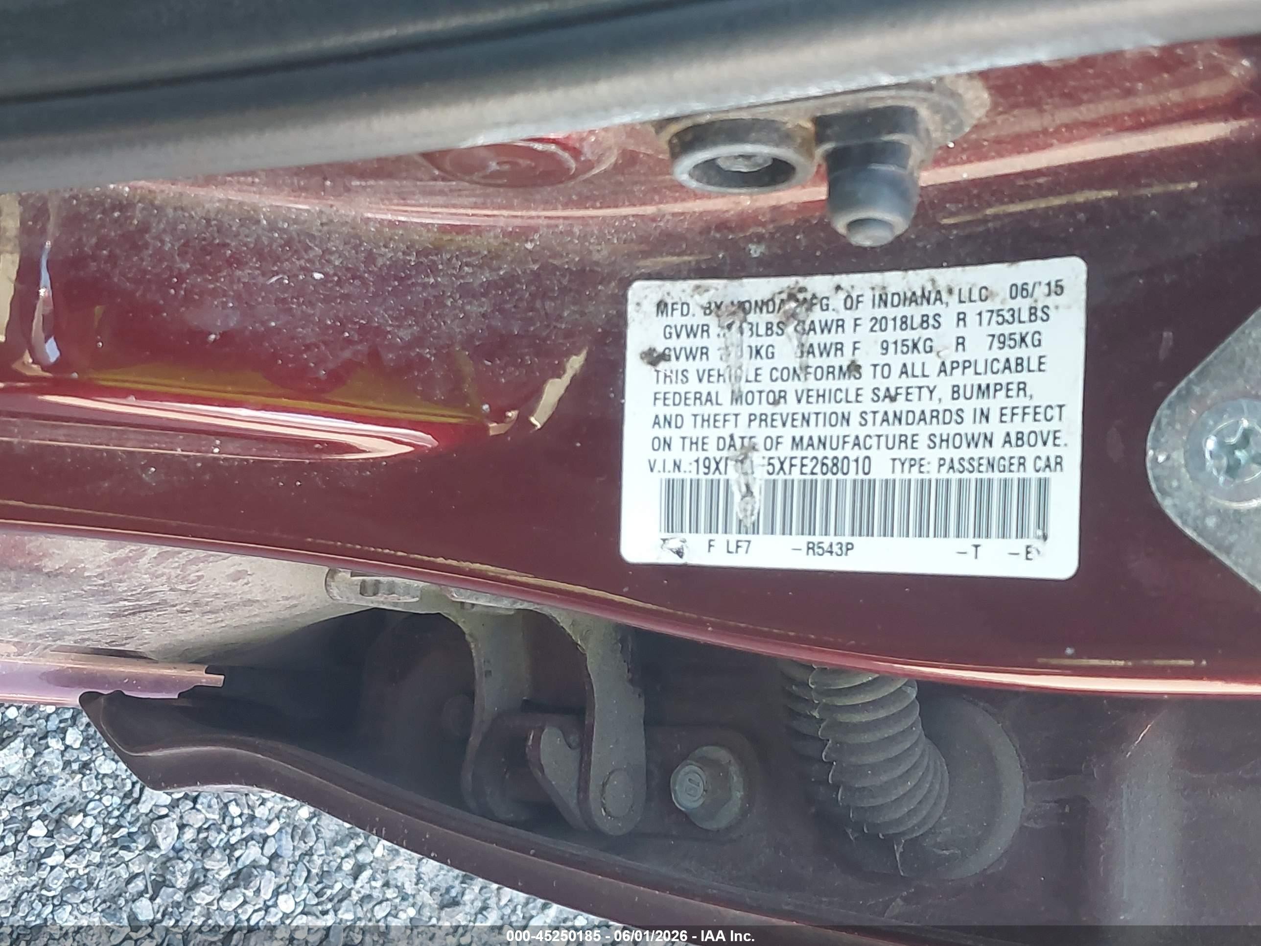 2015 Honda Civic Lx Burgundy vin: 19XFB2F5XFE268010