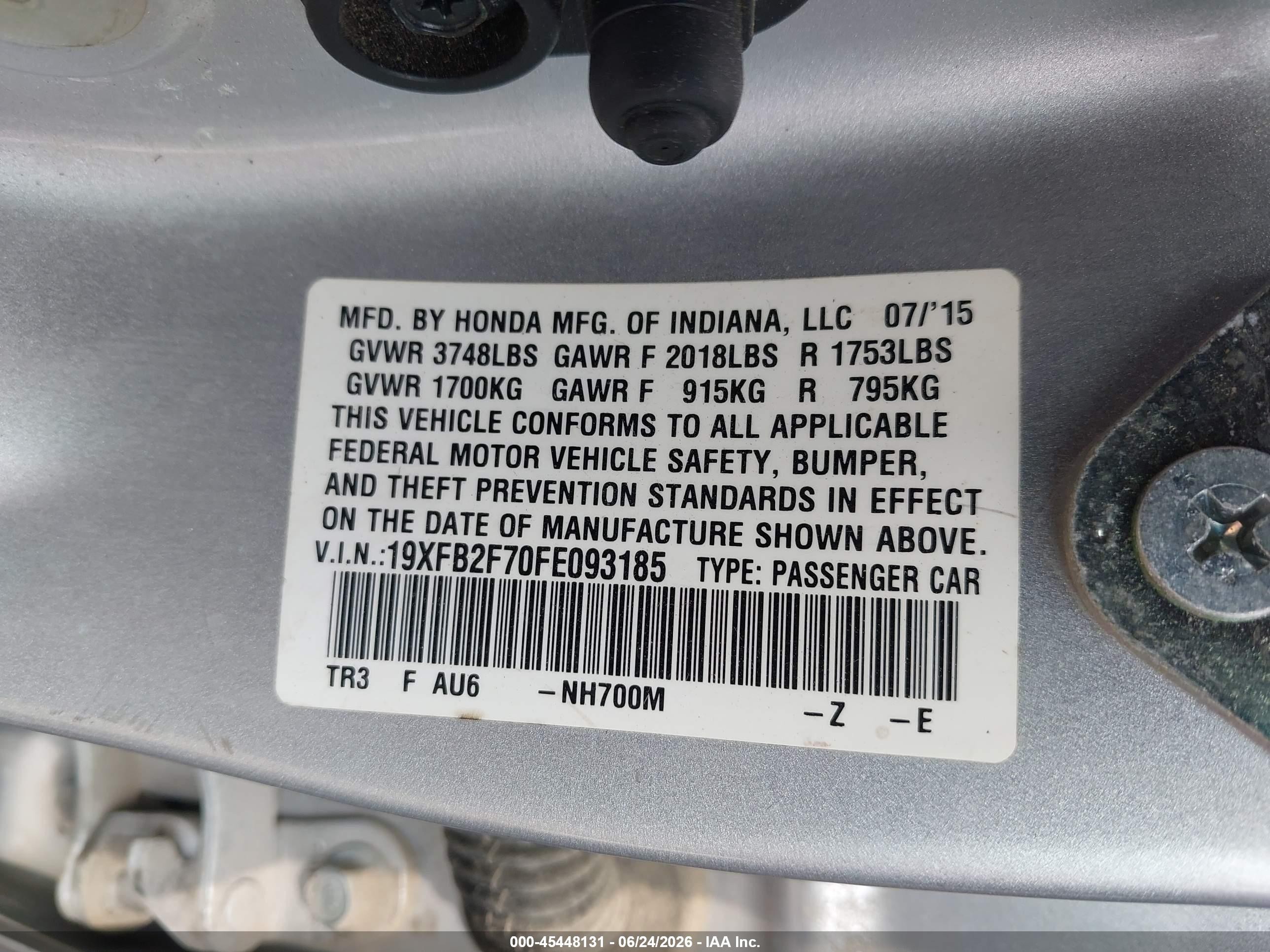 2015 Honda Civic Se Silver vin: 19XFB2F70FE093185