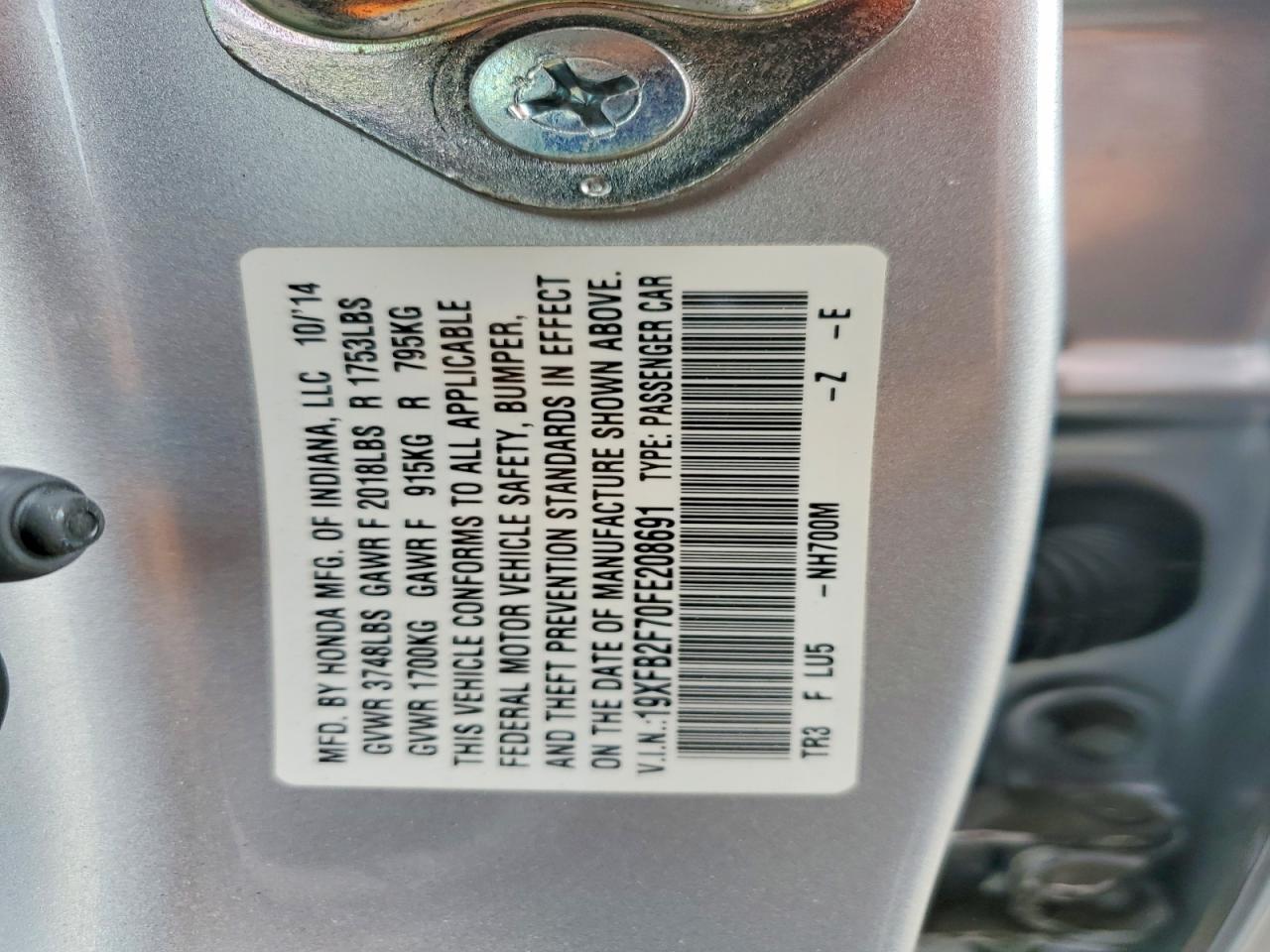 2015 Honda Civic Se Silver vin: 19XFB2F70FE208691