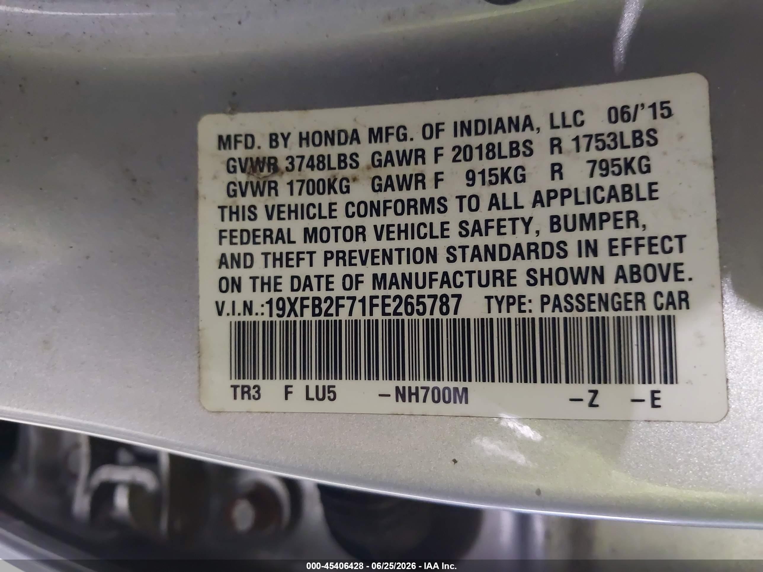 2015 Honda Civic Se Gray vin: 19XFB2F71FE265787