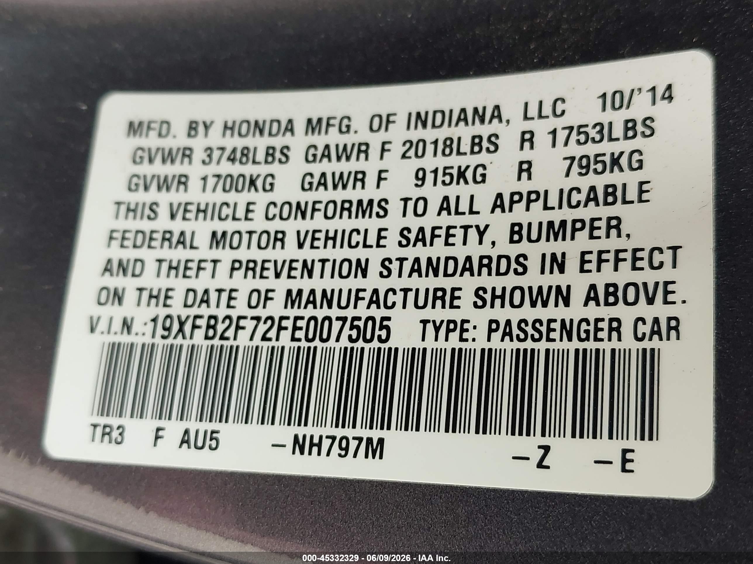 2015 Honda Civic Se Серый vin: 19XFB2F72FE007505