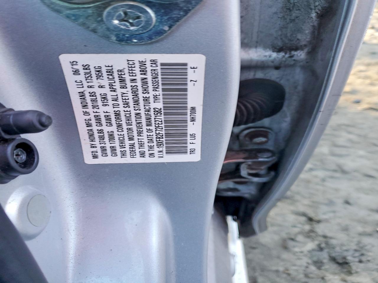 2015 Honda Civic Se Silver vin: 19XFB2F72FE271582