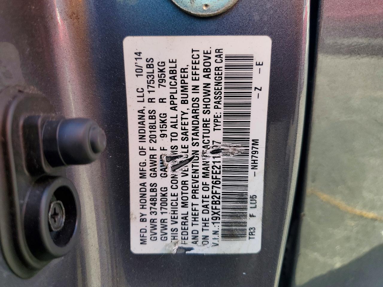 2015 Honda Civic Se Серый vin: 19XFB2F76FE211997