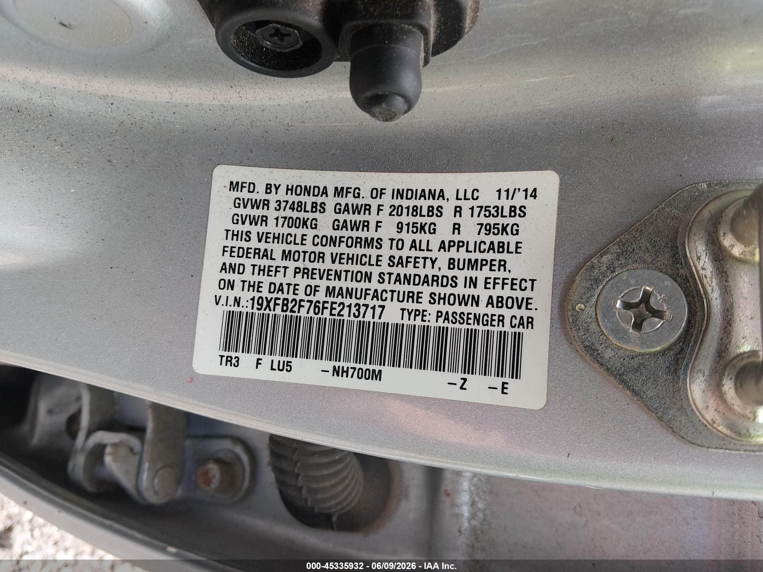 2015 Honda Civic Se Серебряный vin: 19XFB2F76FE213717