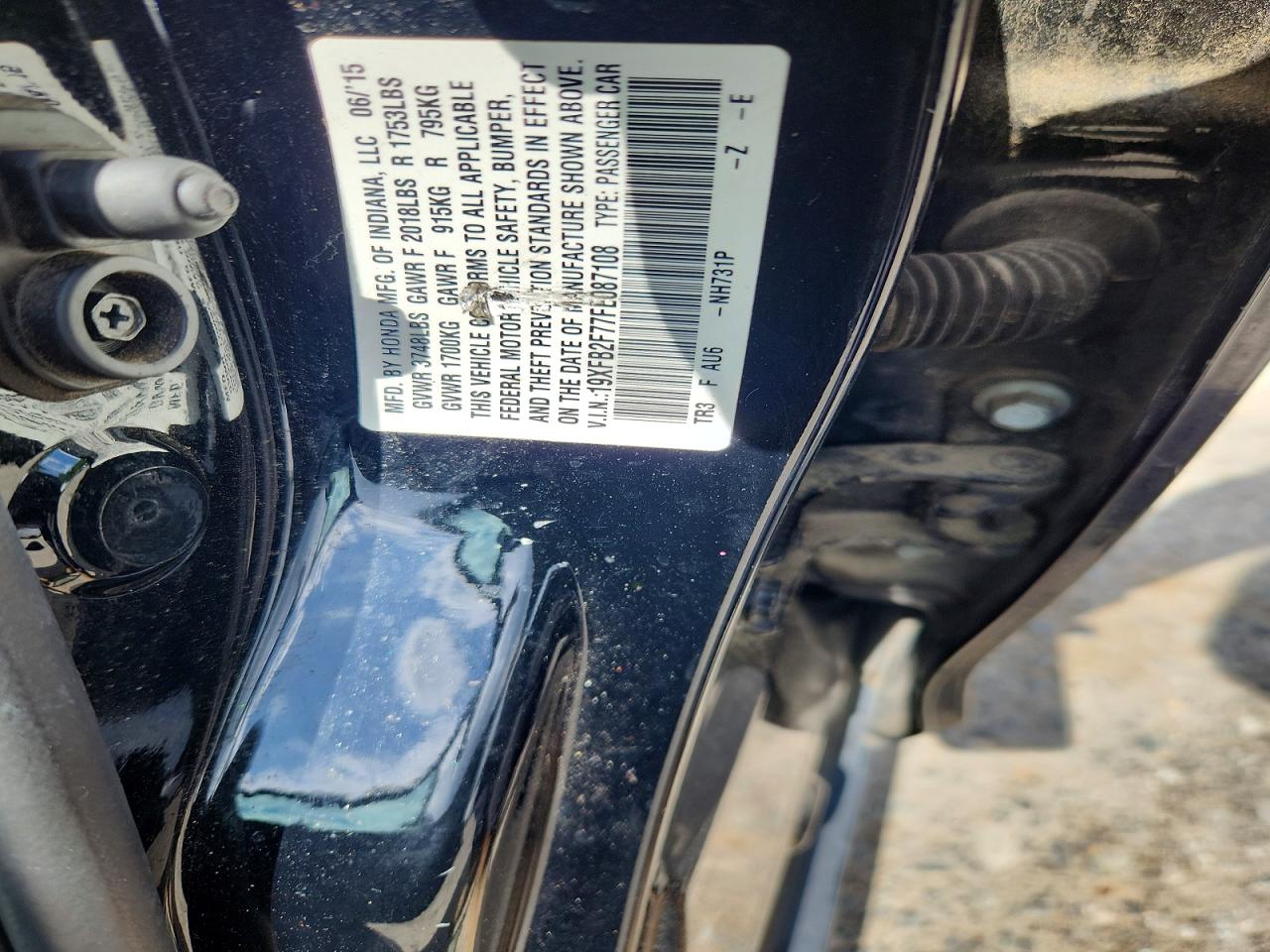 2015 Honda Civic Se Black vin: 19XFB2F77FE087108