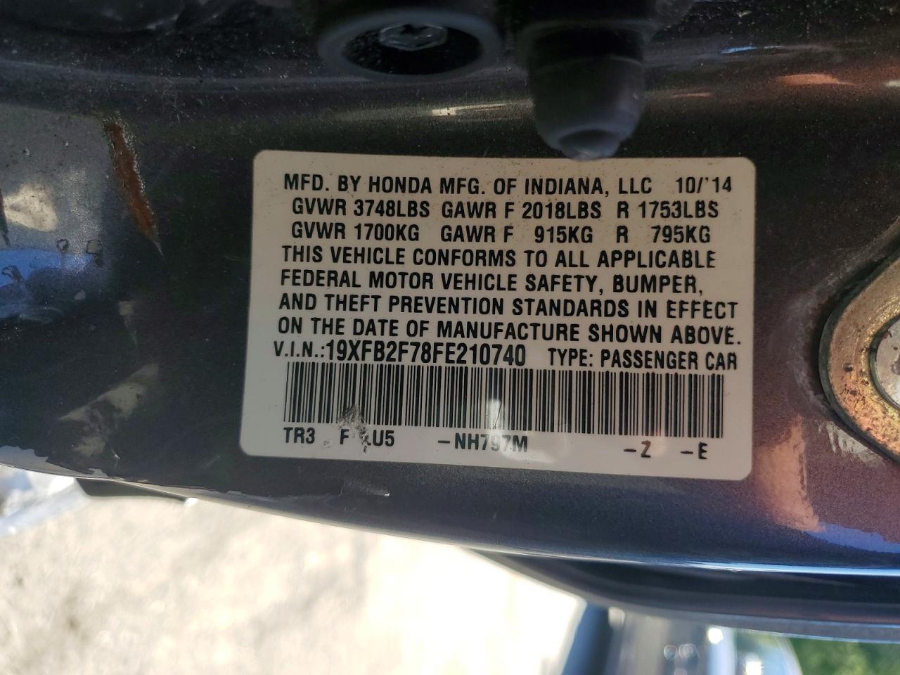 2015 Honda Civic Se Gray vin: 19XFB2F78FE210740