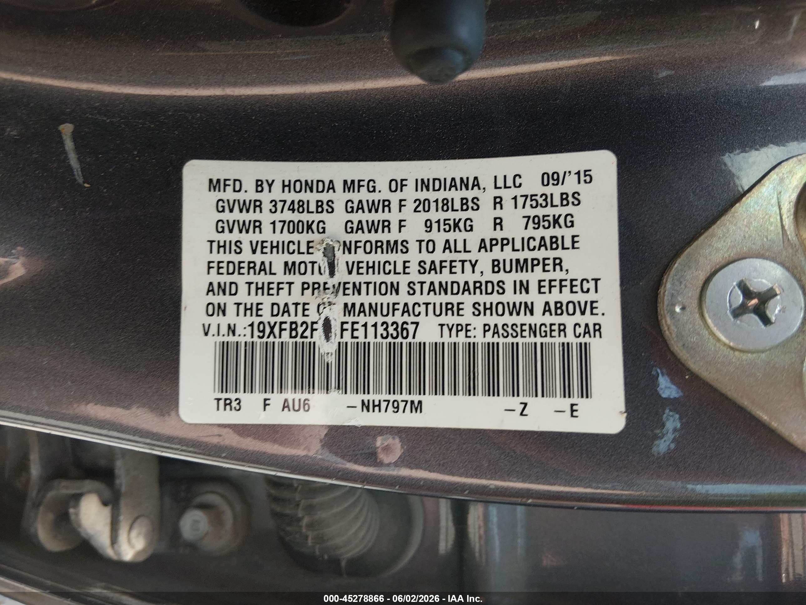 2015 Honda Civic Se Gray vin: 19XFB2F79FE113367