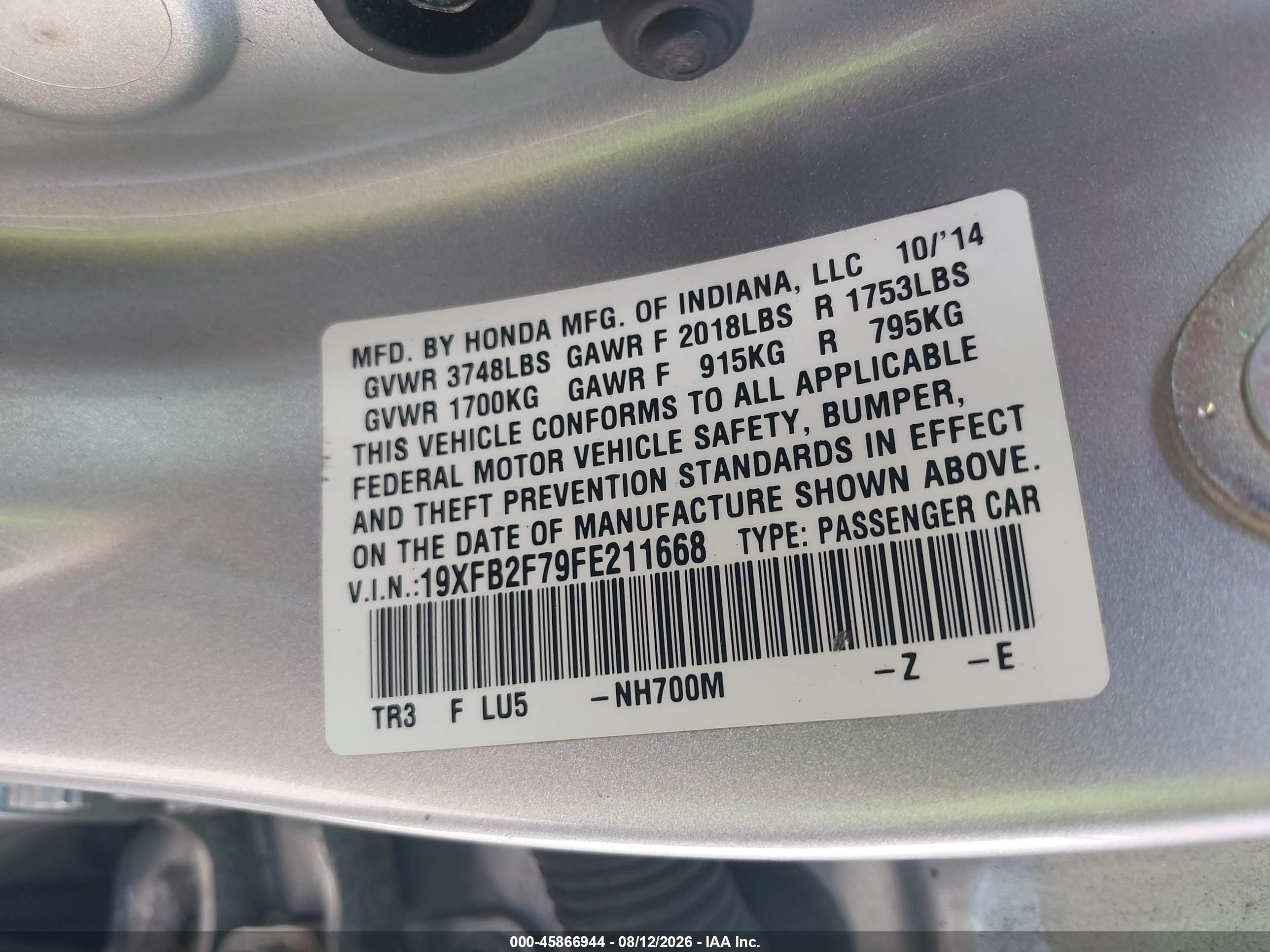 2015 Honda Civic Se Silver vin: 19XFB2F79FE211668