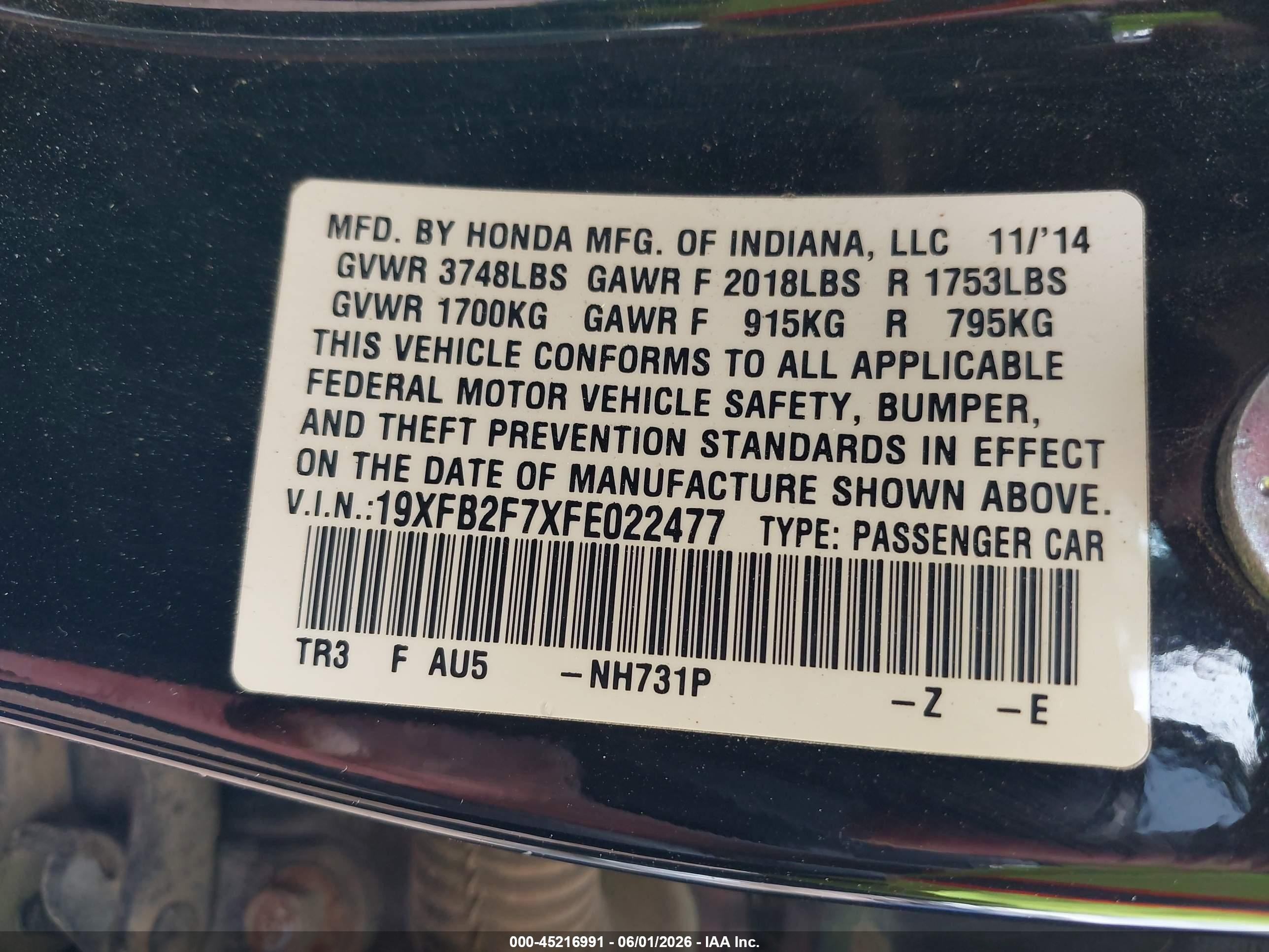 2015 Honda Civic Se Черный vin: 19XFB2F7XFE022477