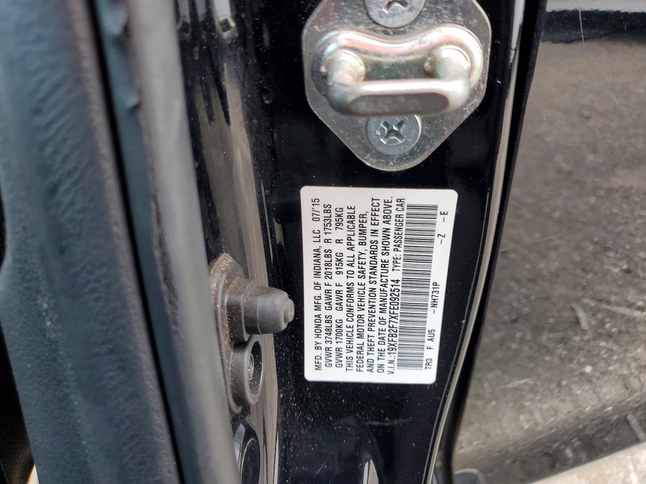 2015 Honda Civic Se Черный vin: 19XFB2F7XFE092514