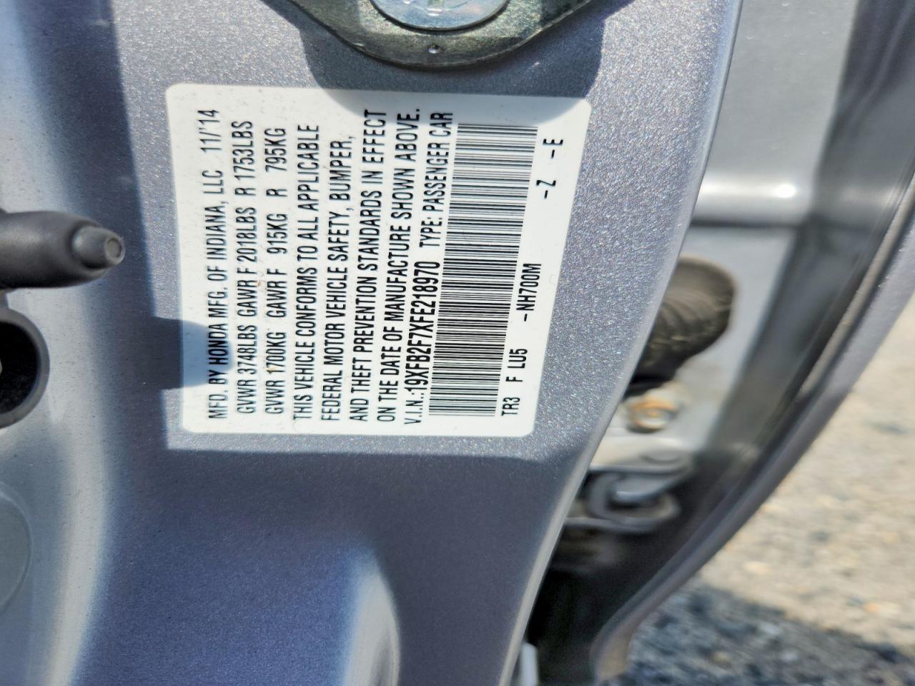 2015 Honda Civic Se Silver vin: 19XFB2F7XFE218970