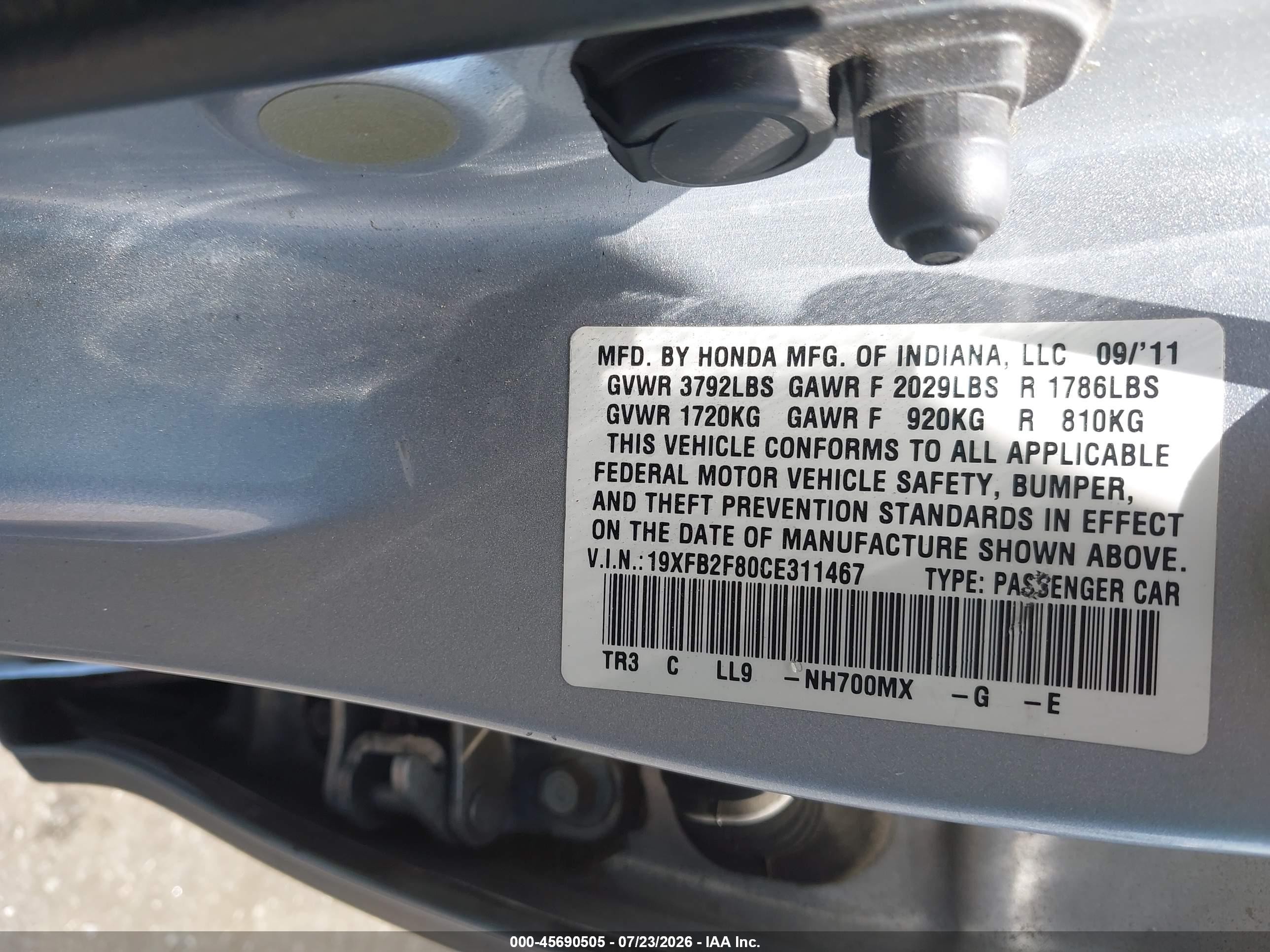 2012 Honda Civic Ex Silver vin: 19XFB2F80CE311467