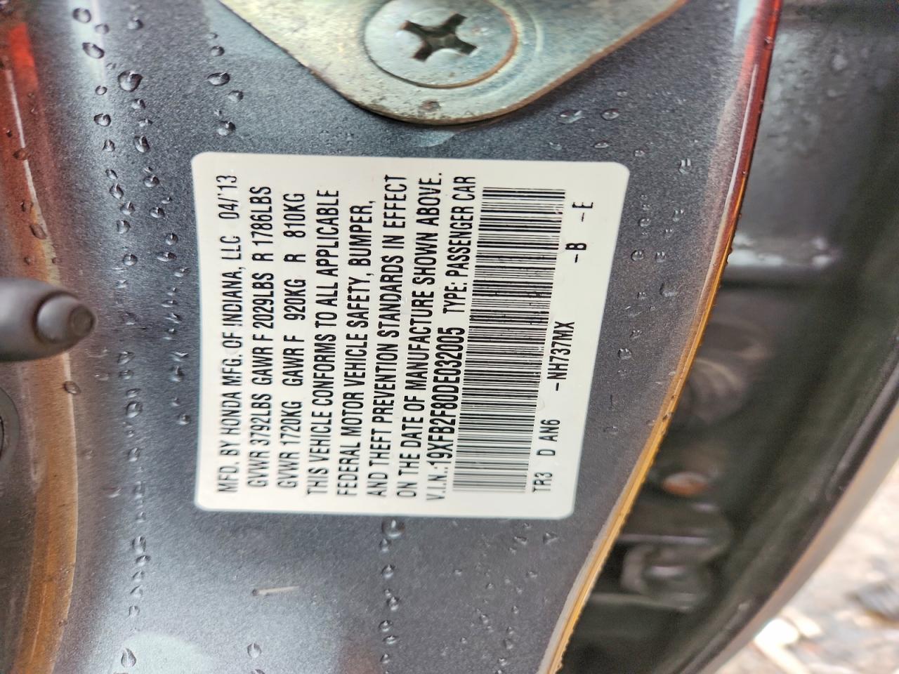 2013 Honda Civic Ex Gray vin: 19XFB2F80DE032005