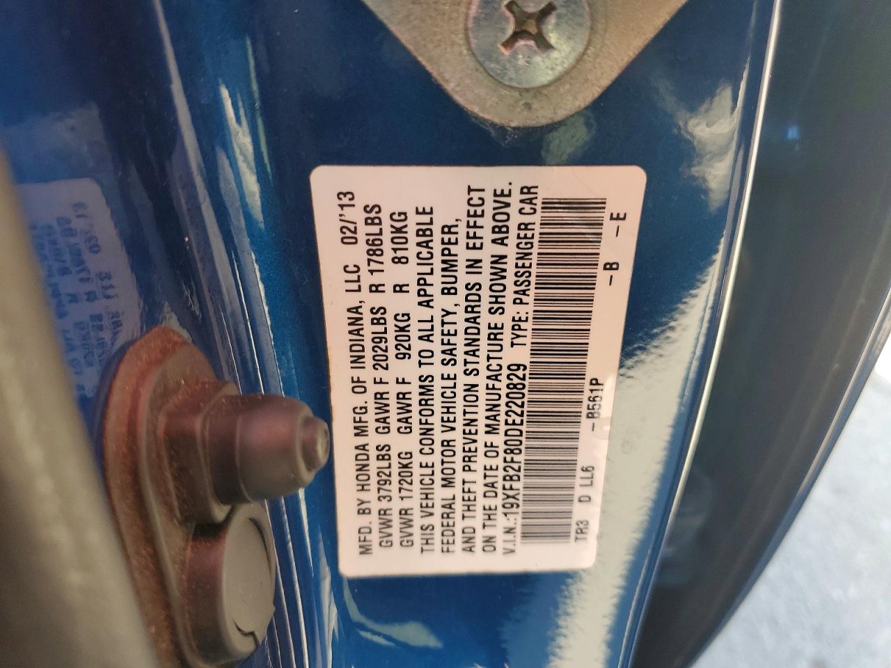 2013 Honda Civic Ex Blue vin: 19XFB2F80DE220829