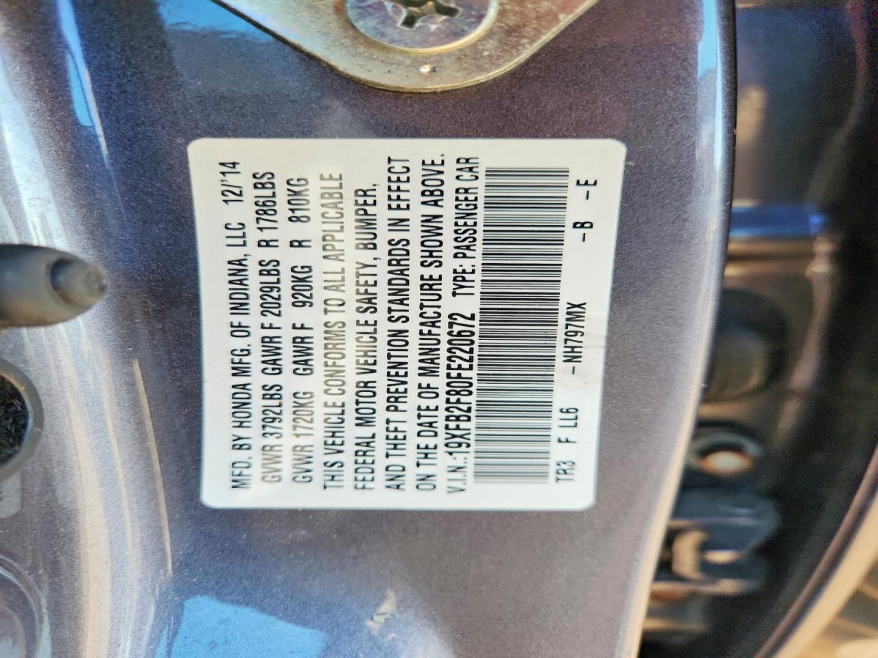 2015 Honda Civic Ex Gray vin: 19XFB2F80FE220672