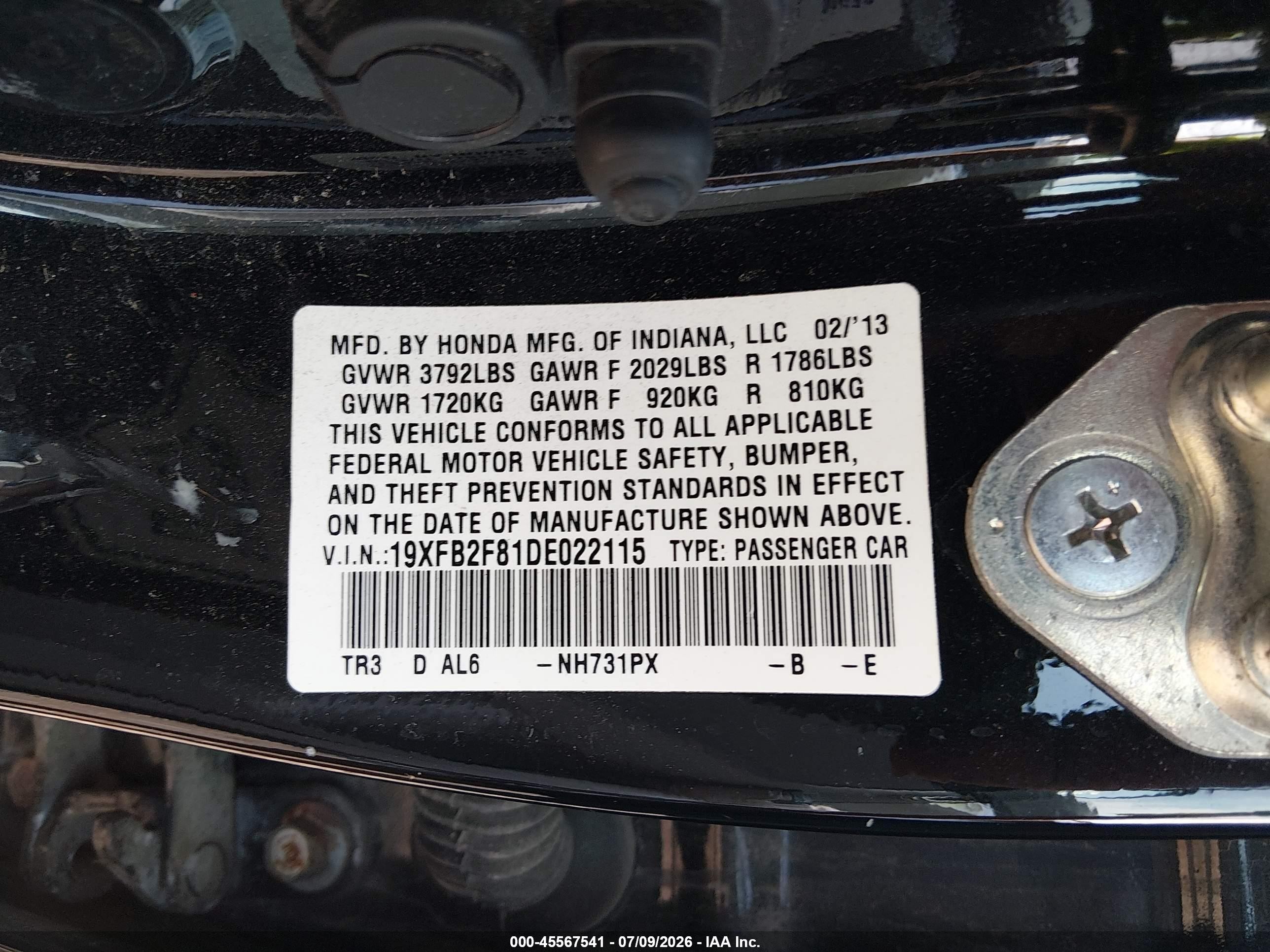 2013 Honda Civic Ex Black vin: 19XFB2F81DE022115