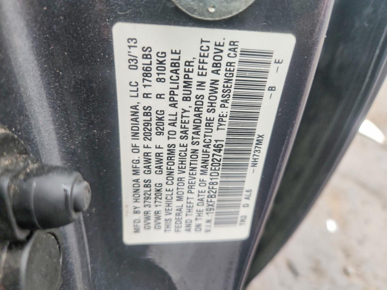 2013 Honda Civic Ex Серый vin: 19XFB2F81DE027461