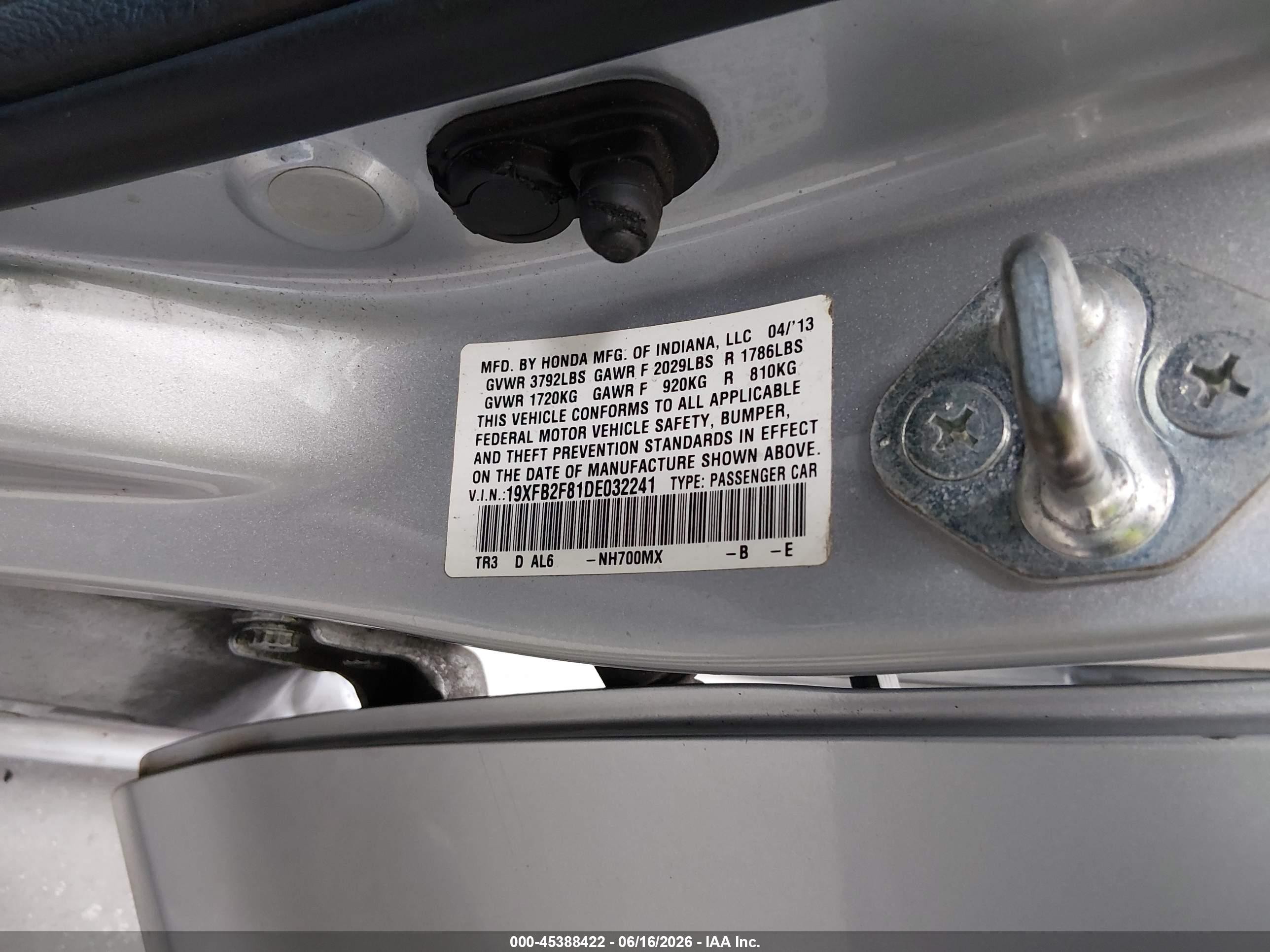 2013 Honda Civic Ex Silver vin: 19XFB2F81DE032241