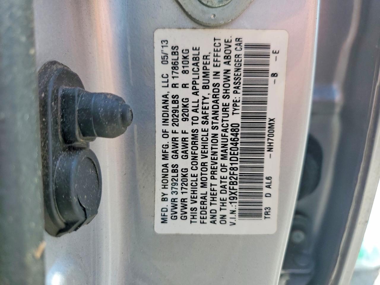 2013 Honda Civic Ex Silver vin: 19XFB2F81DE046480