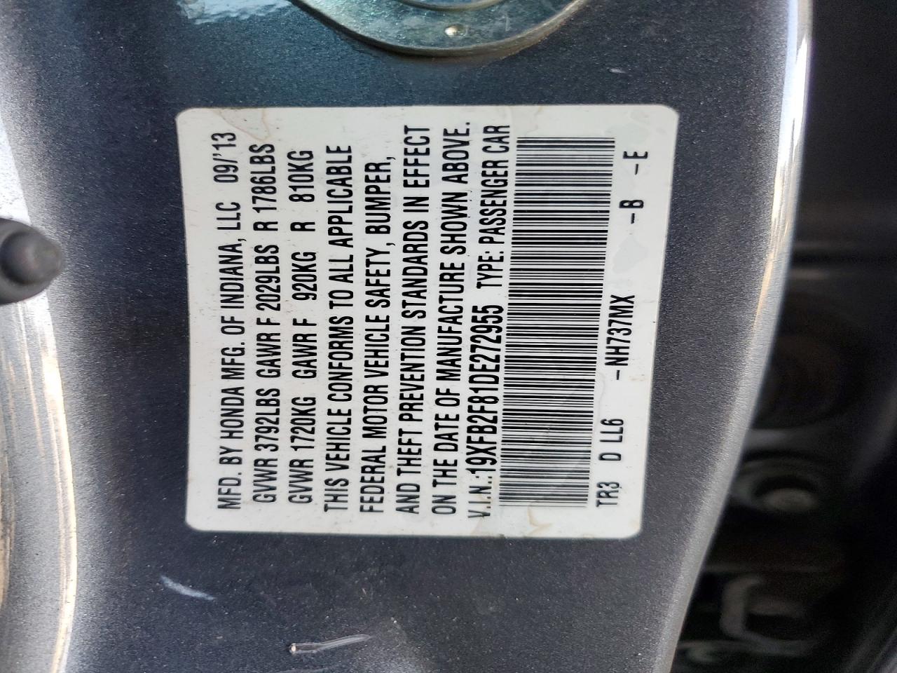 2013 Honda Civic Ex Silver vin: 19XFB2F81DE272955