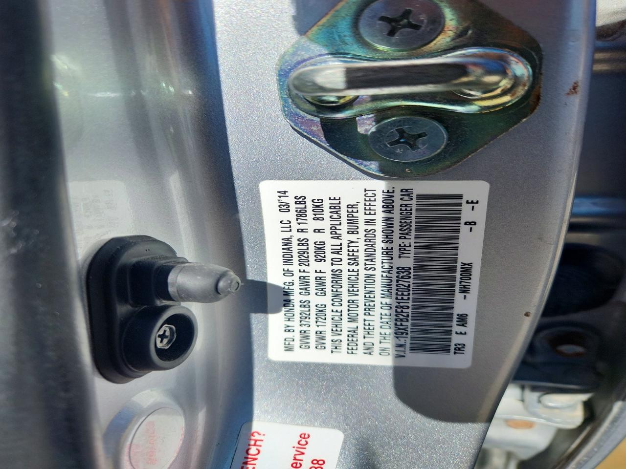2014 Honda Civic Ex Серебряный vin: 19XFB2F81EE027638