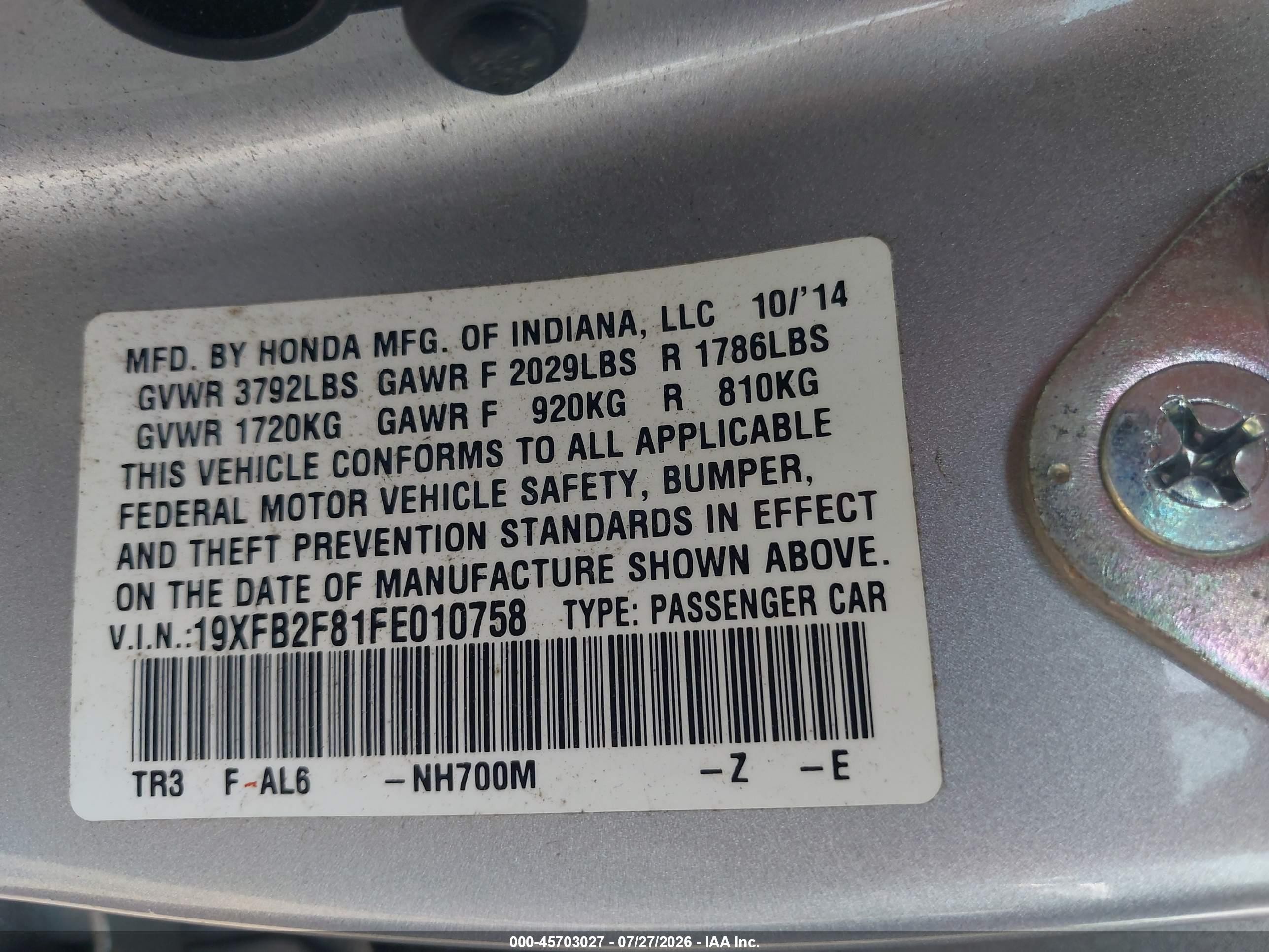 2015 Honda Civic Ex Silver vin: 19XFB2F81FE010758